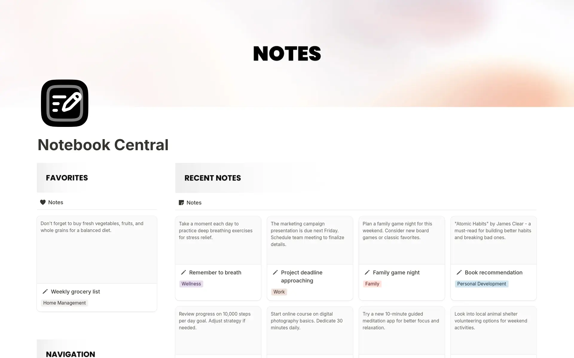 Notebook Central template preview
