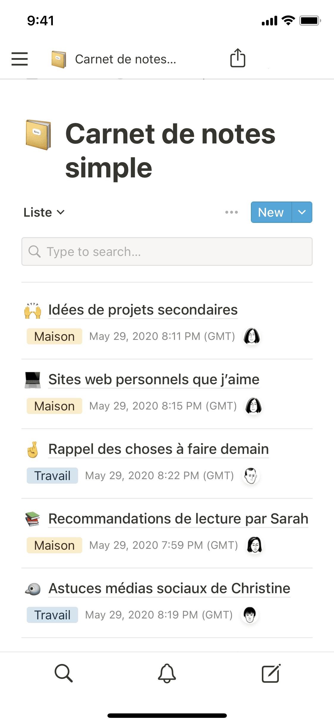 Une capture d’écran de l’application mobile de Notion