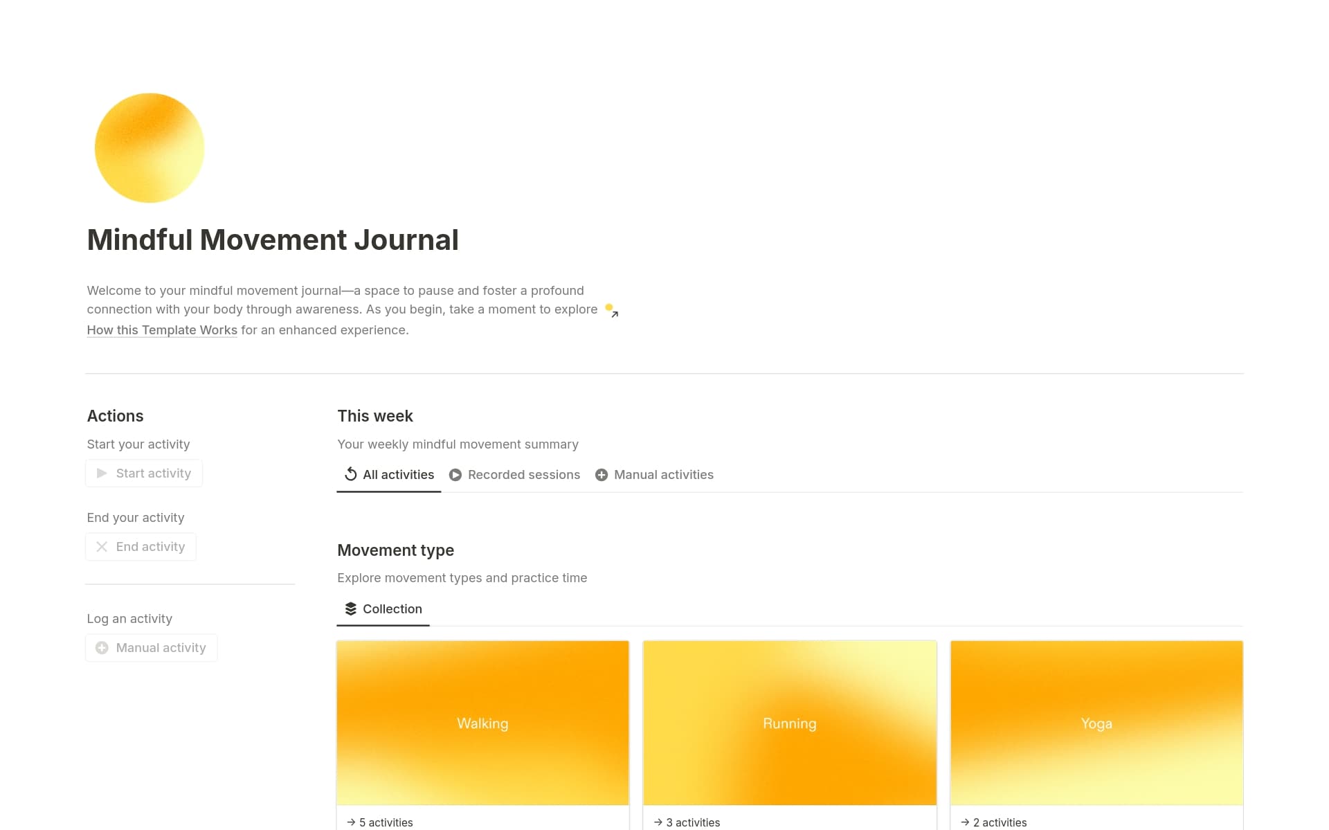 Mindful Movement Journal Template | Notion Marketplace