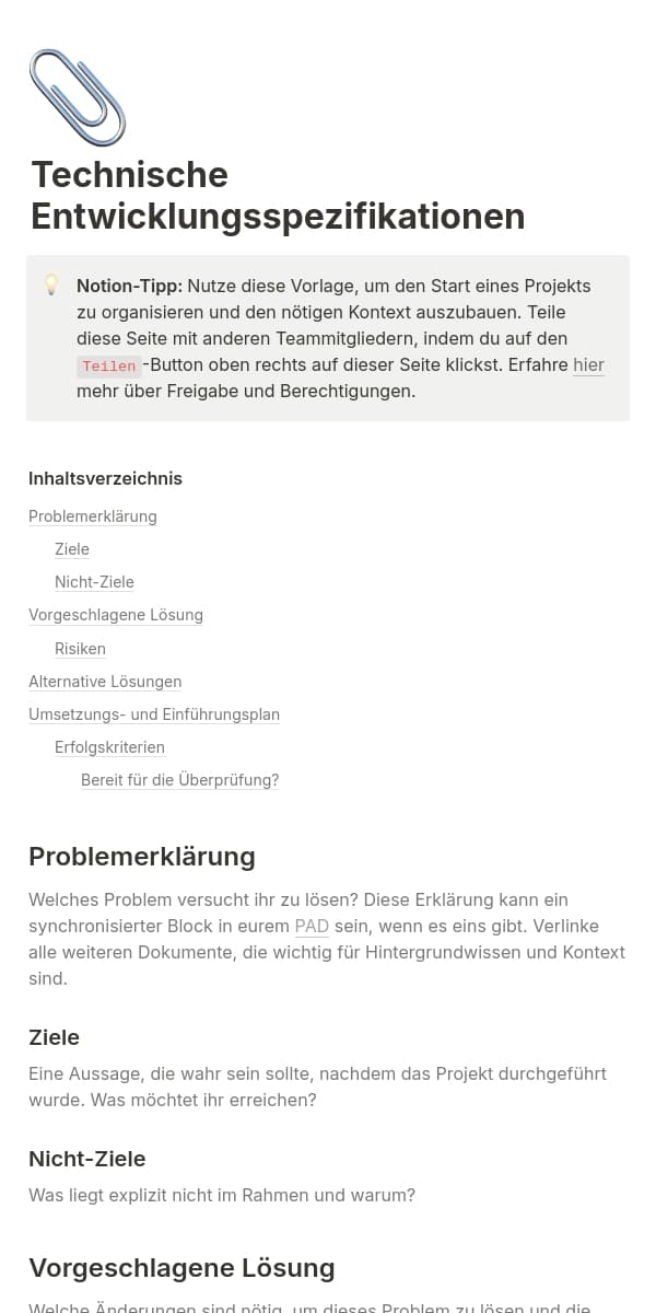 Screenshot der mobilen Notion-App
