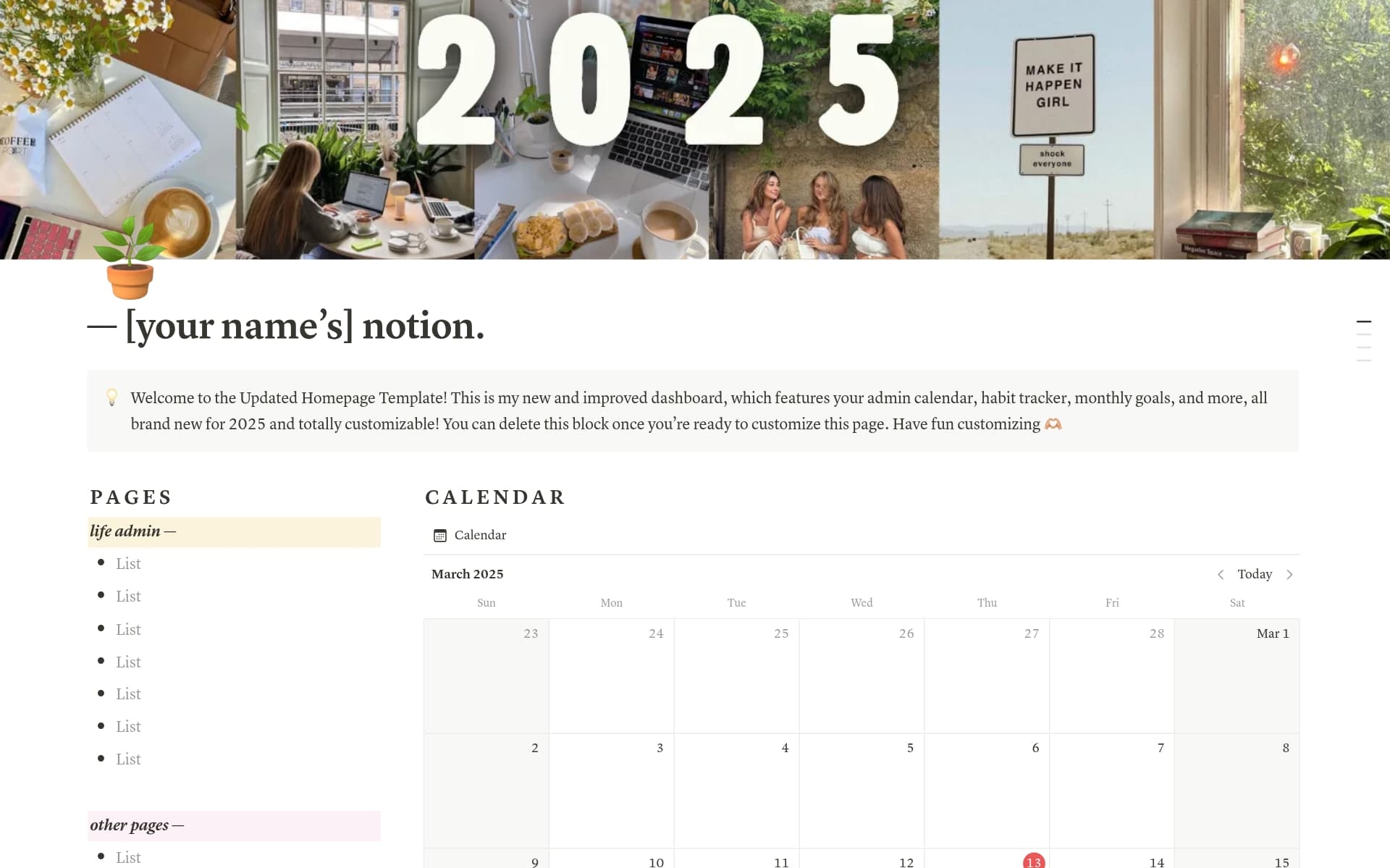 A template preview for Homepage
