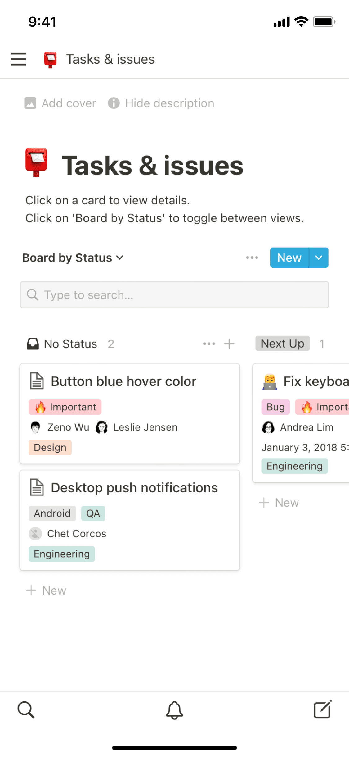 Notion 的移动应用程序的屏幕截图