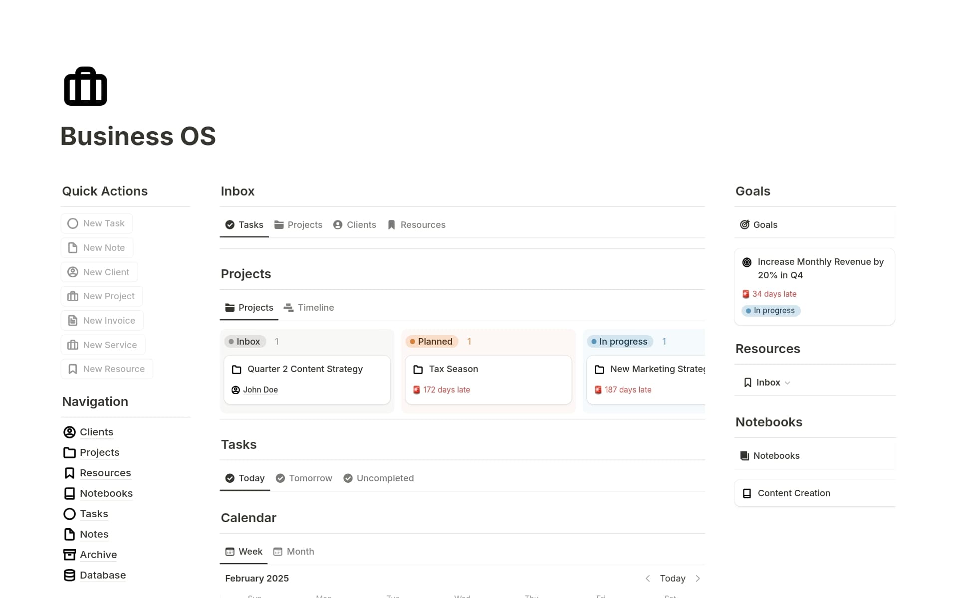 A template preview for Business OS