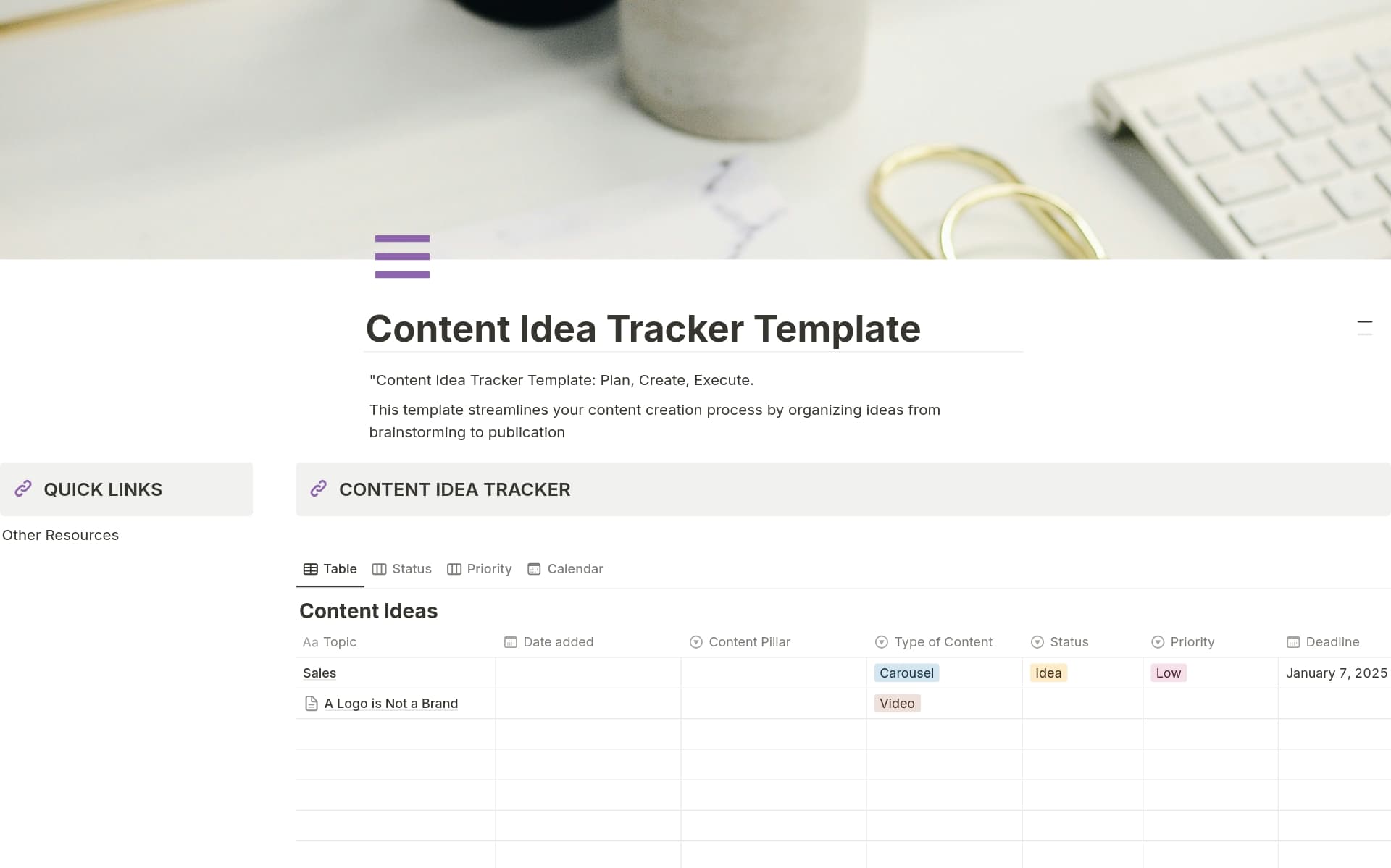 Content Idea Tracker Template | Notion Marketplace