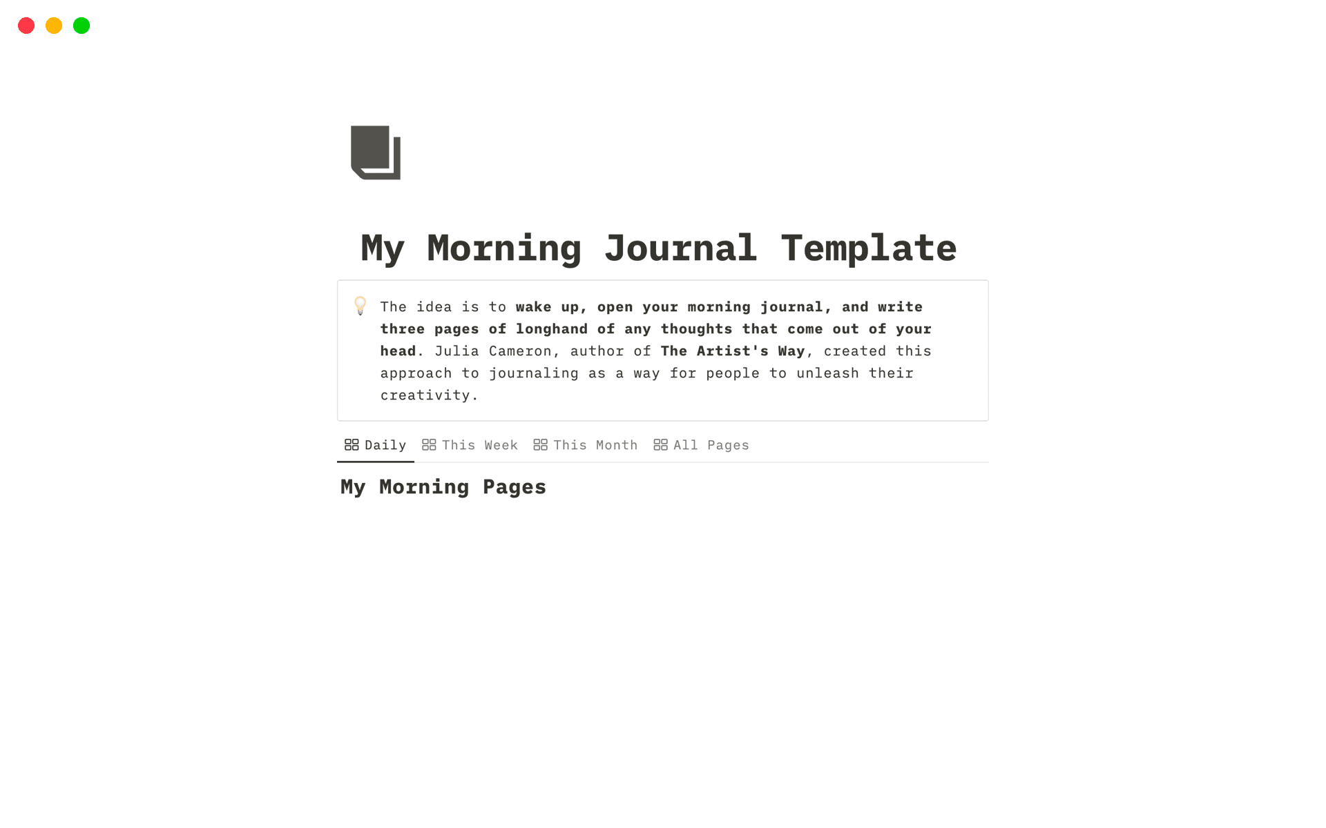 A template preview for My Morning Journal