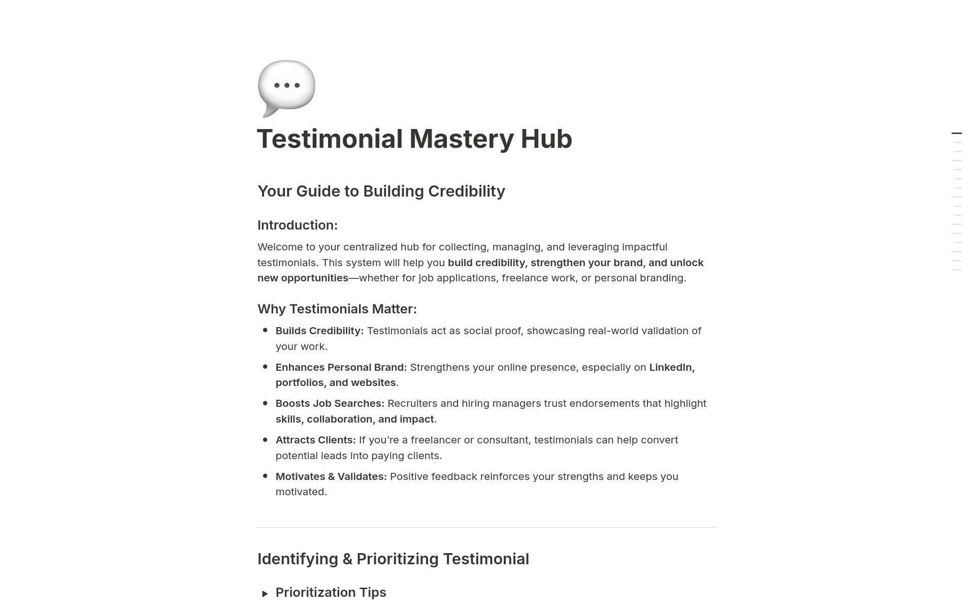 A template preview for Testimonial Mastery Hub