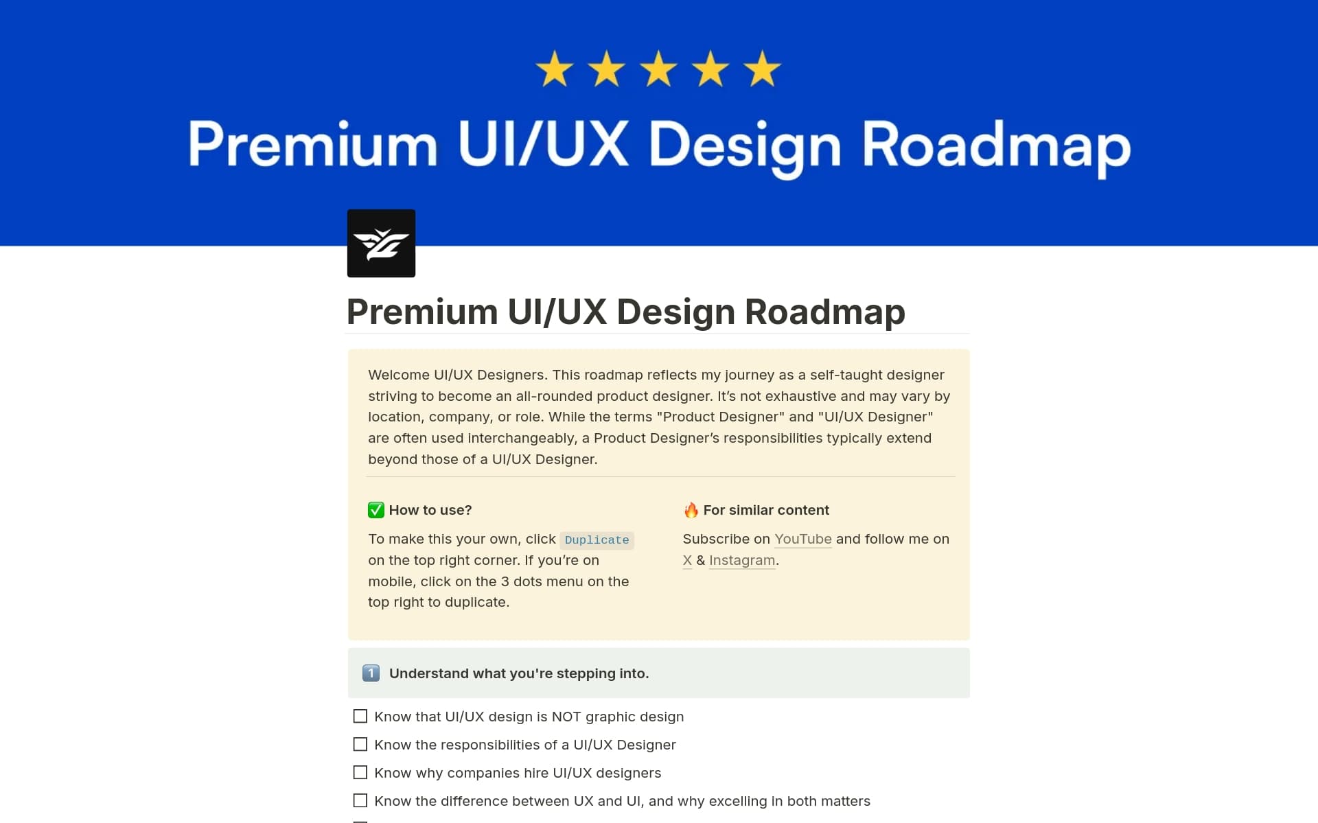 Premium UI/UX Design Roadmap Template | Notion Marketplace