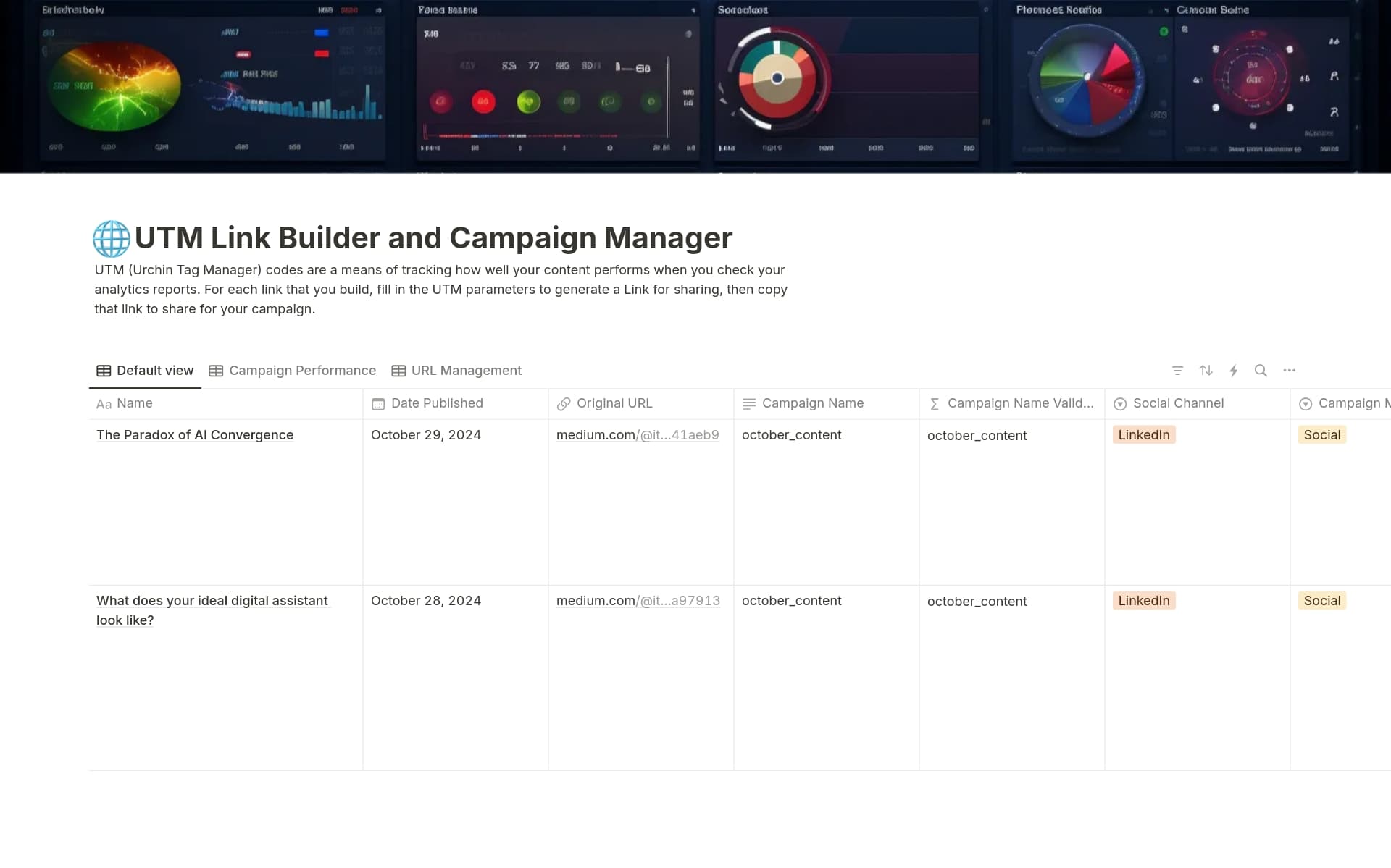 A template preview for UTM Link Builder and Campaign Manager