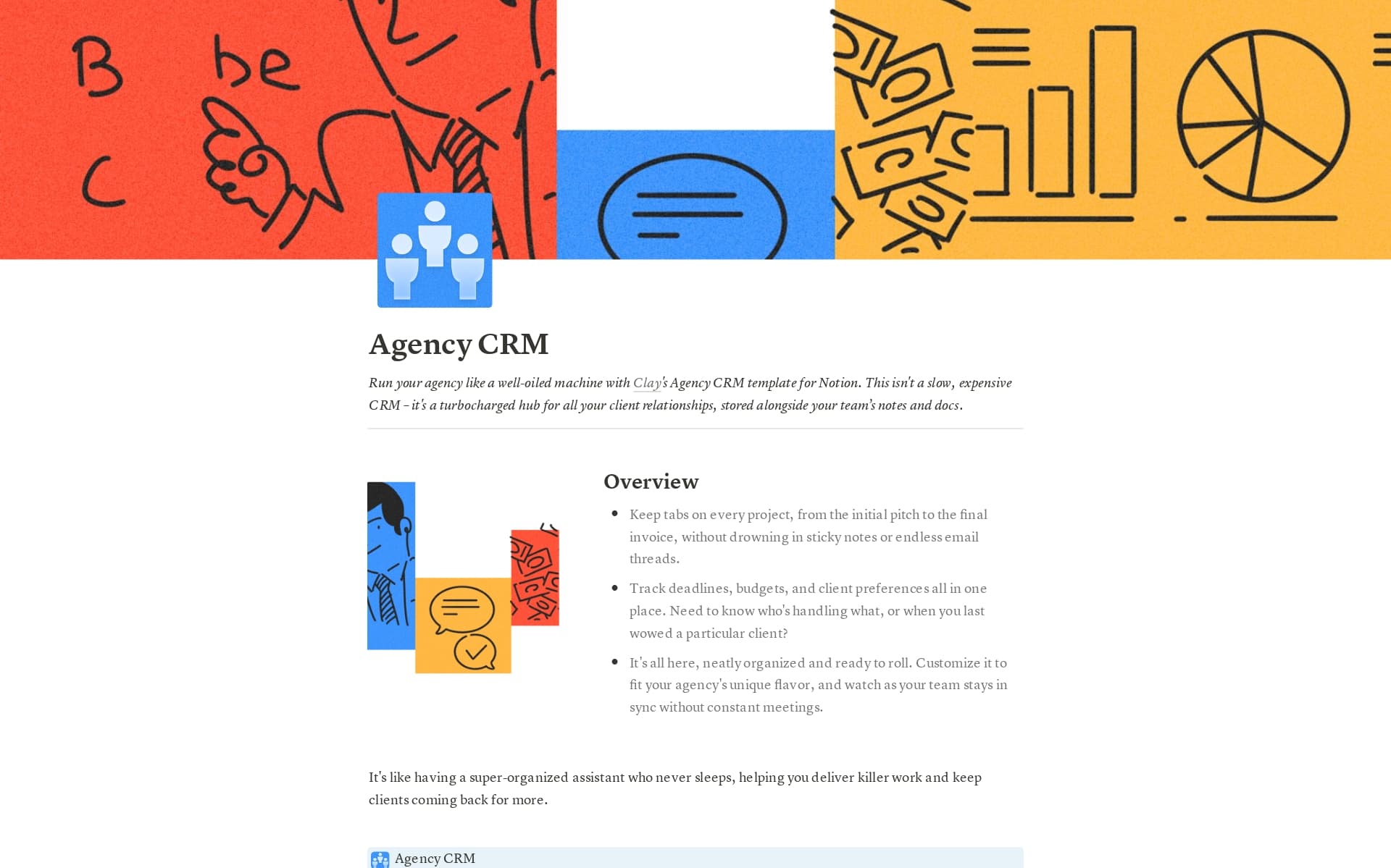 A template preview for Agency CRM