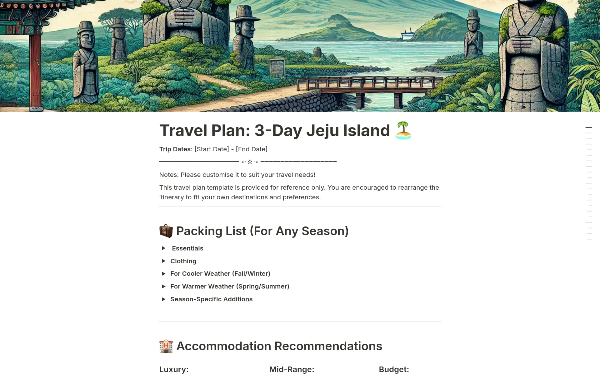 A template preview for Travel Plan: 3-Day Jeju Island