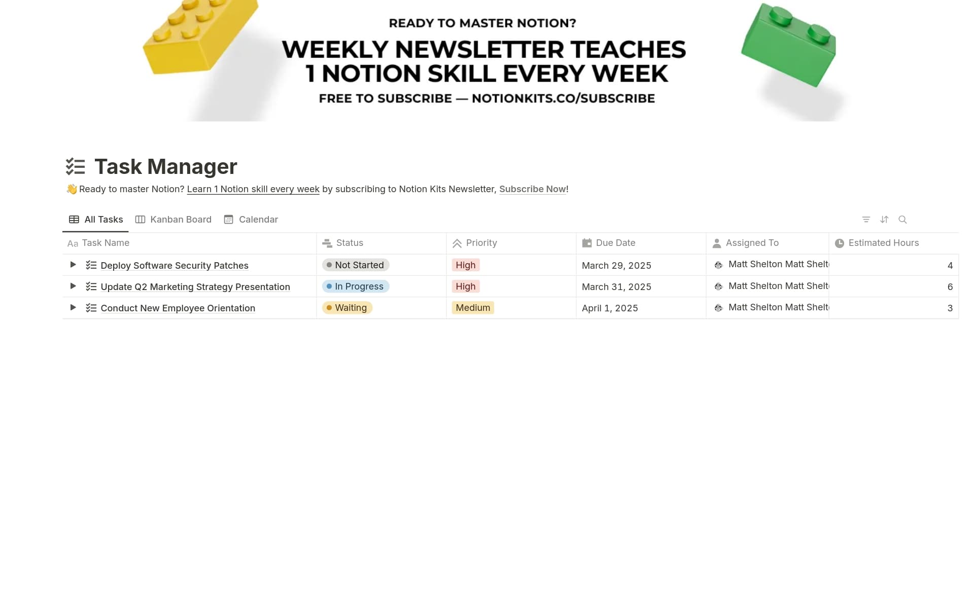 A template preview for Task Manager