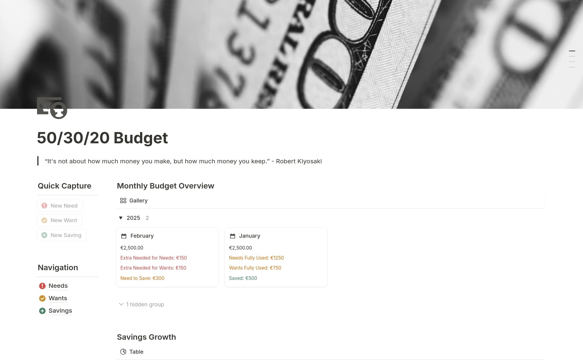A template preview for 50/30/20 Budget Tracker