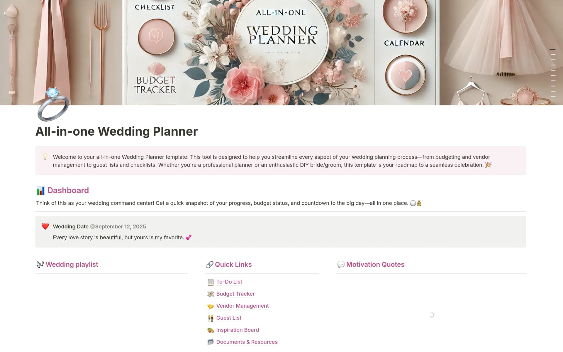 A template preview for Digital Wedding Planner