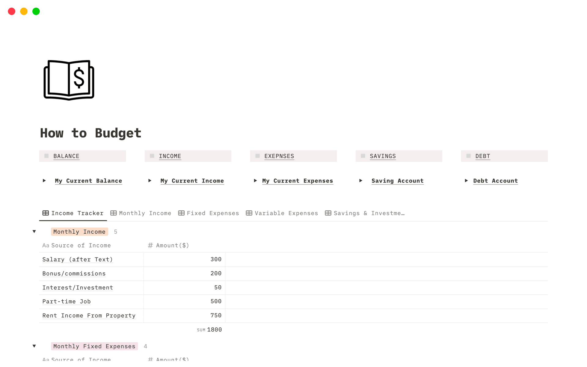 A template preview for How To Budget