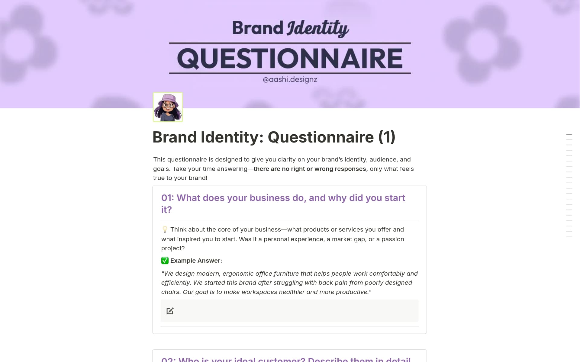 A template preview for Brand Identity: Questionnaire