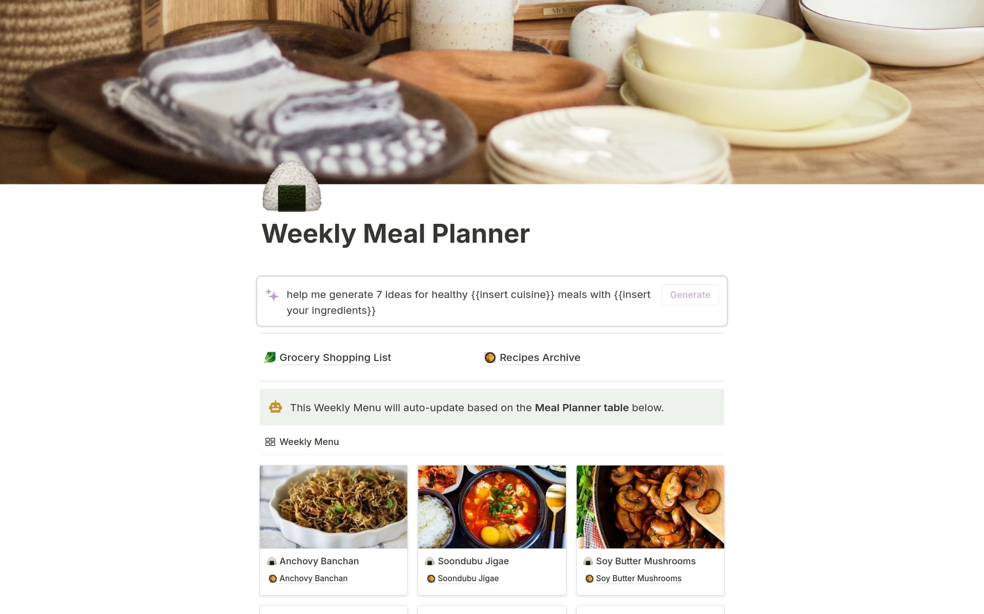 Weekly Meal Planner - with AI and automations Template by Kayte | Notion Marketplace