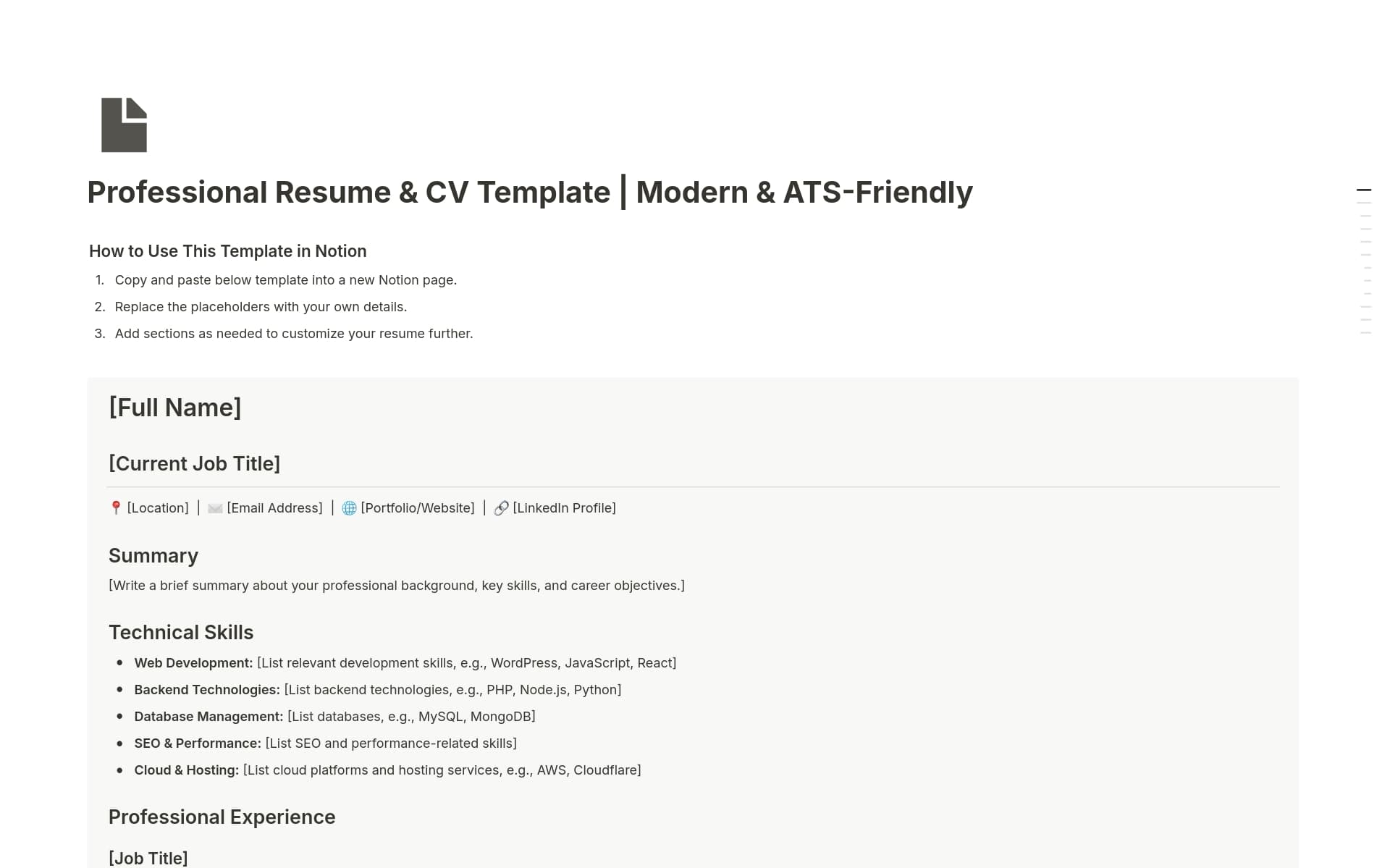 A template preview for Professional Resume & CV | Modern & ATS-Friendly