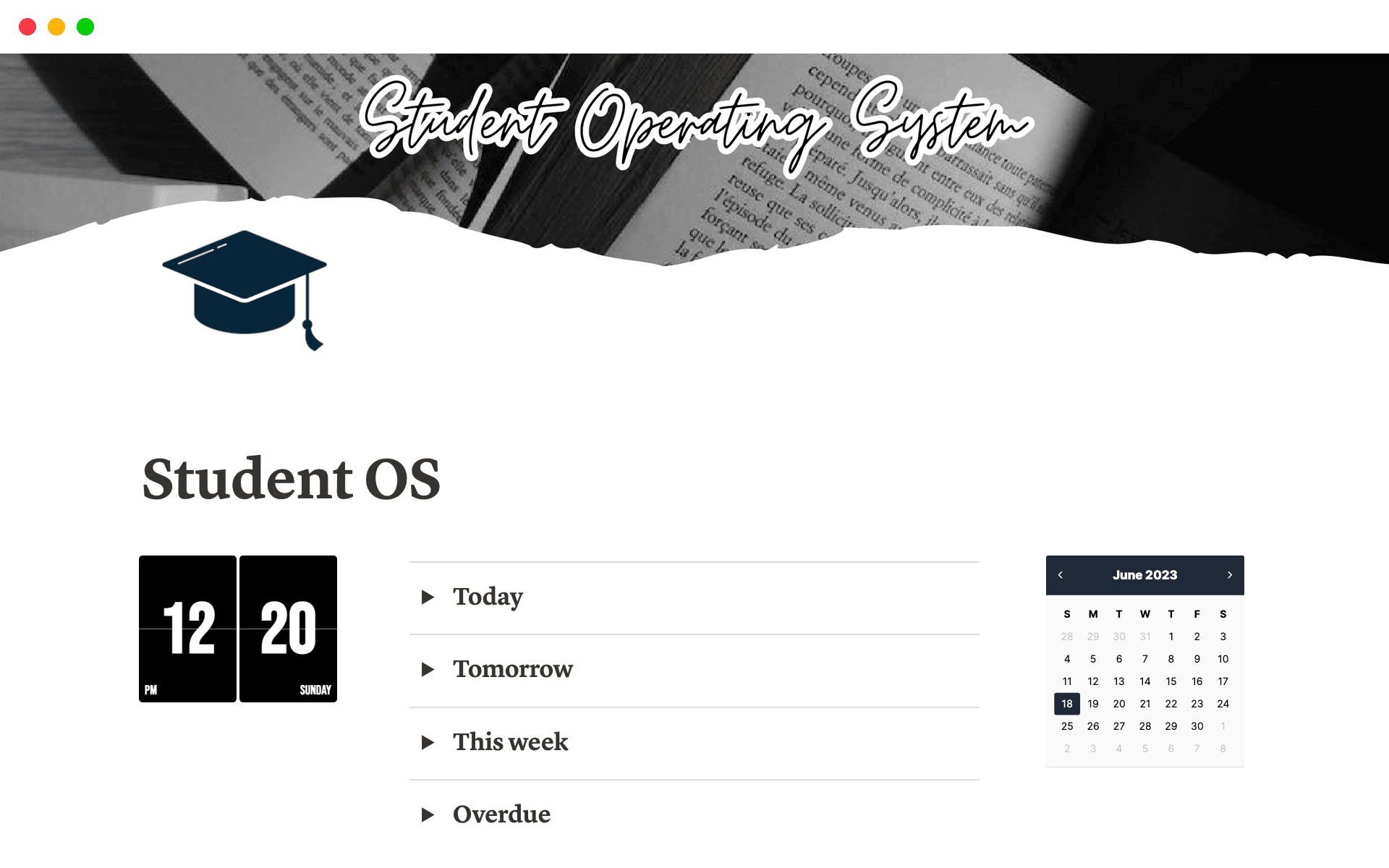 A template preview for Student OS