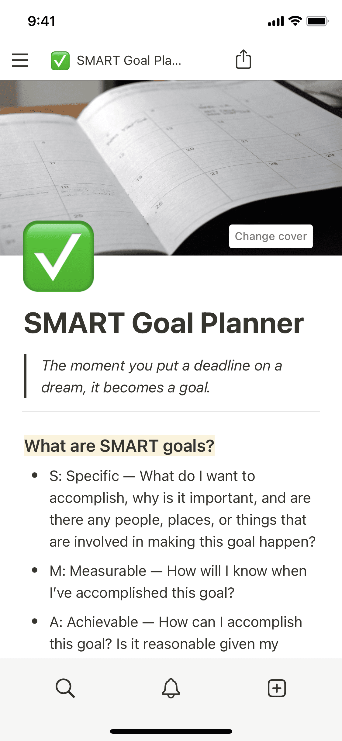A screenshot of Notion's mobile app