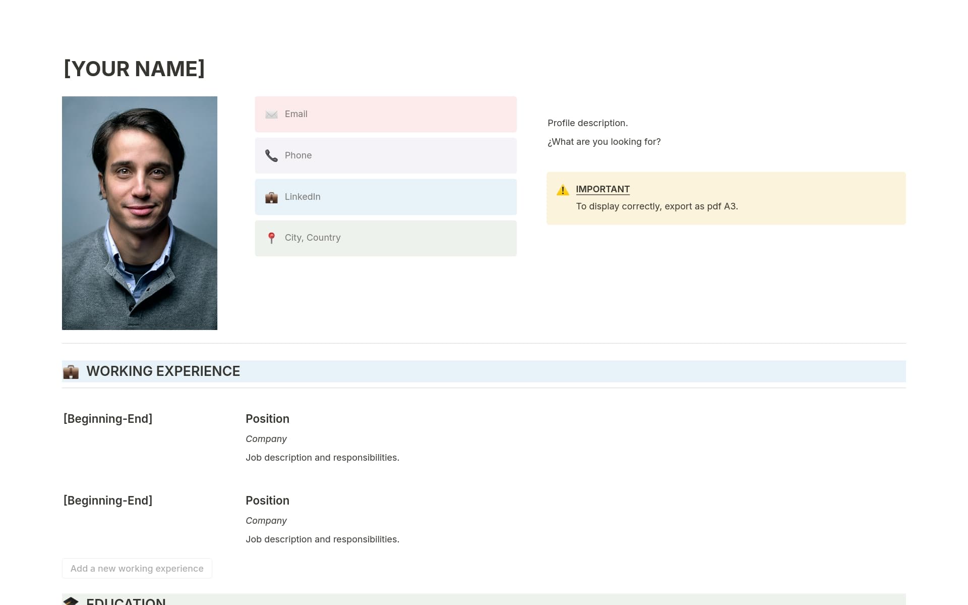 A template preview for ATS optimized CV