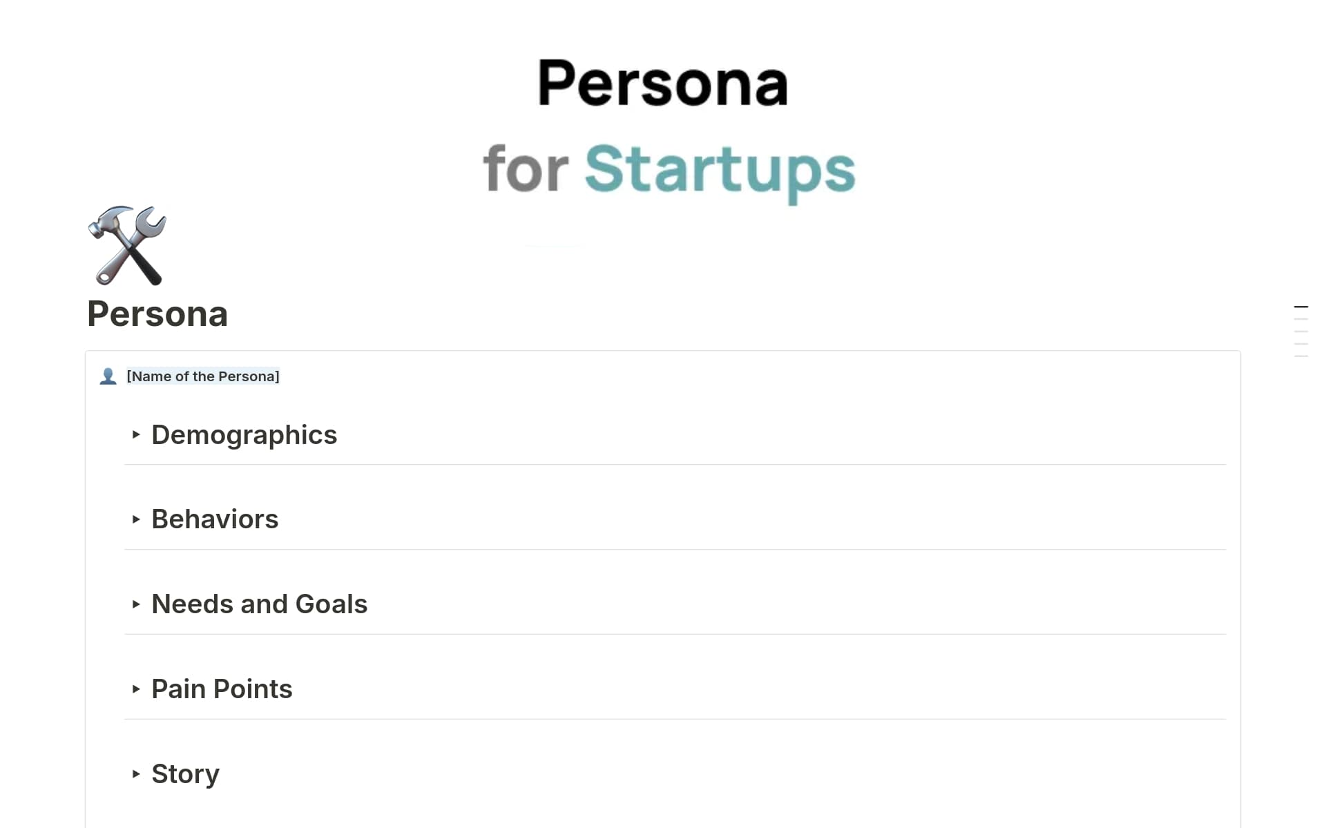 A template preview for Persona for Startups