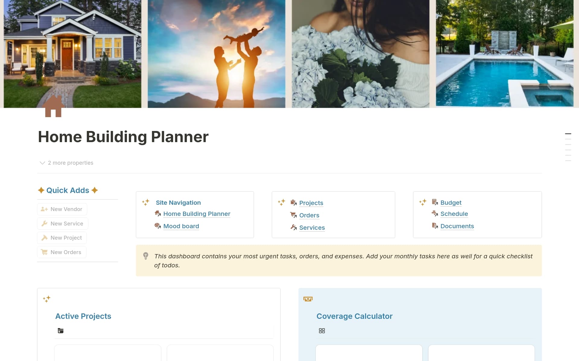 A template preview for Home Builder Planner with Inventory Tracker