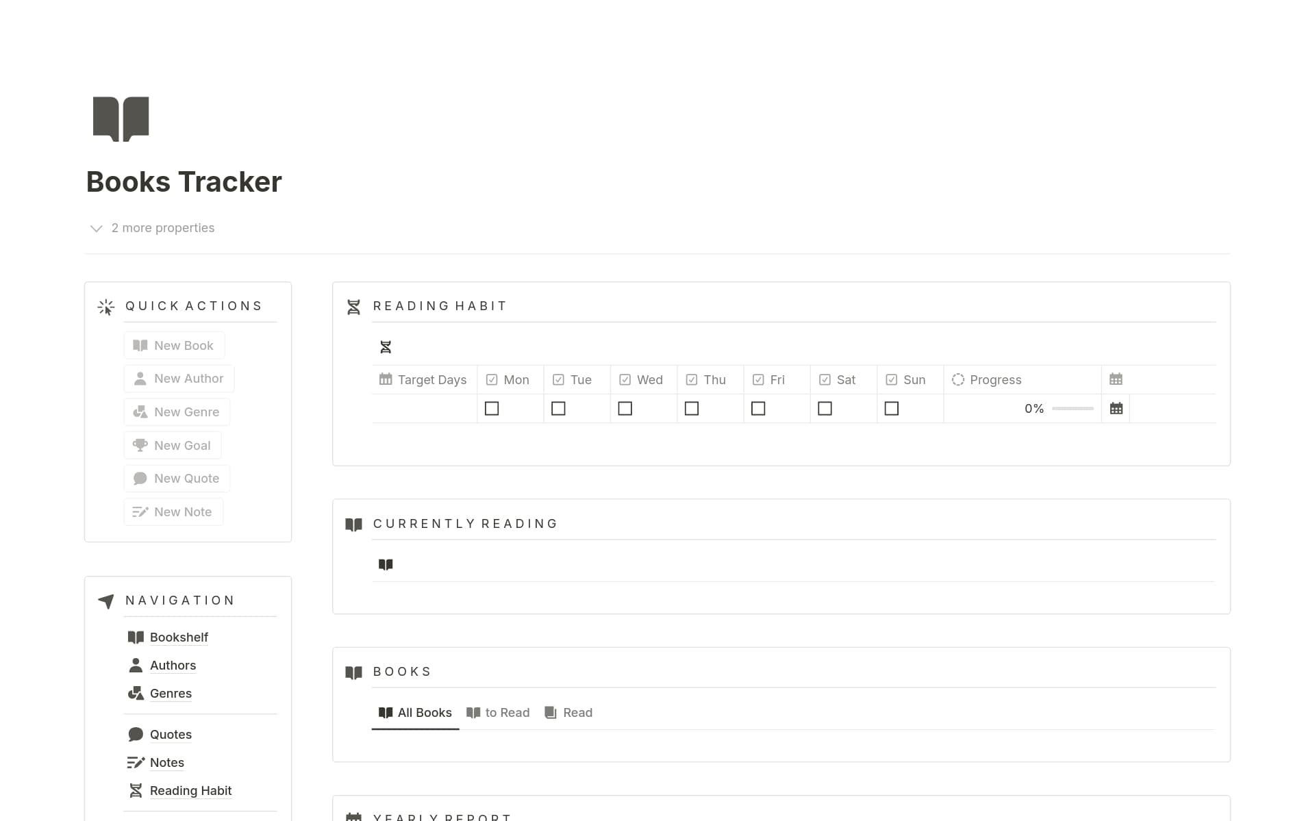 Vista previa de una plantilla para Books Tracker