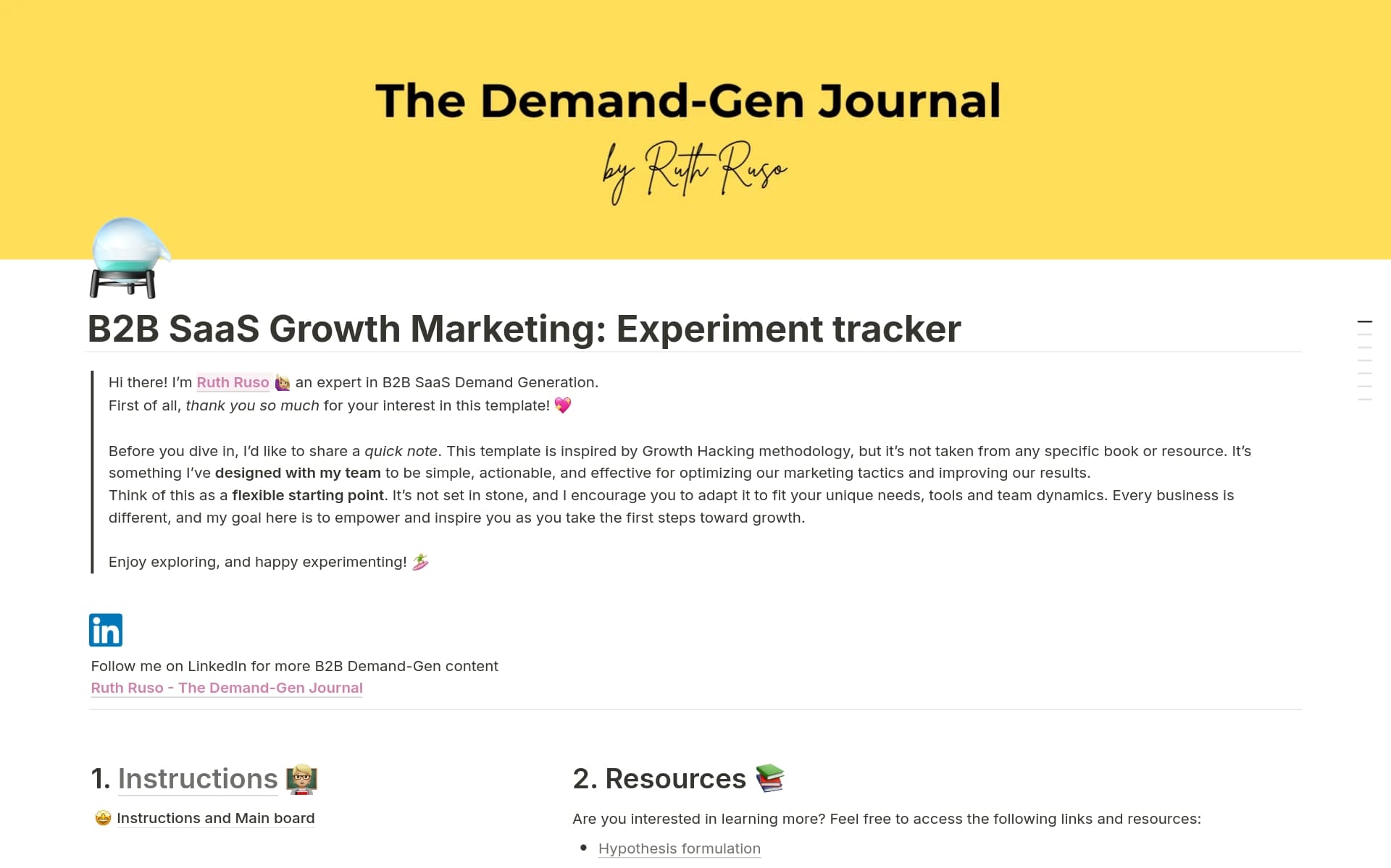A template preview for Growth Marketing Experiment Tracker