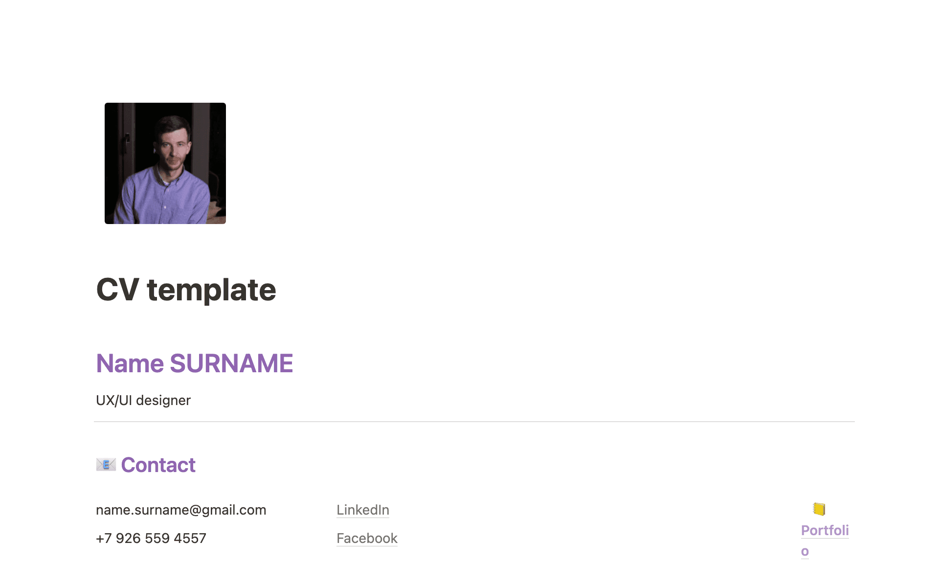 A template preview for CV template