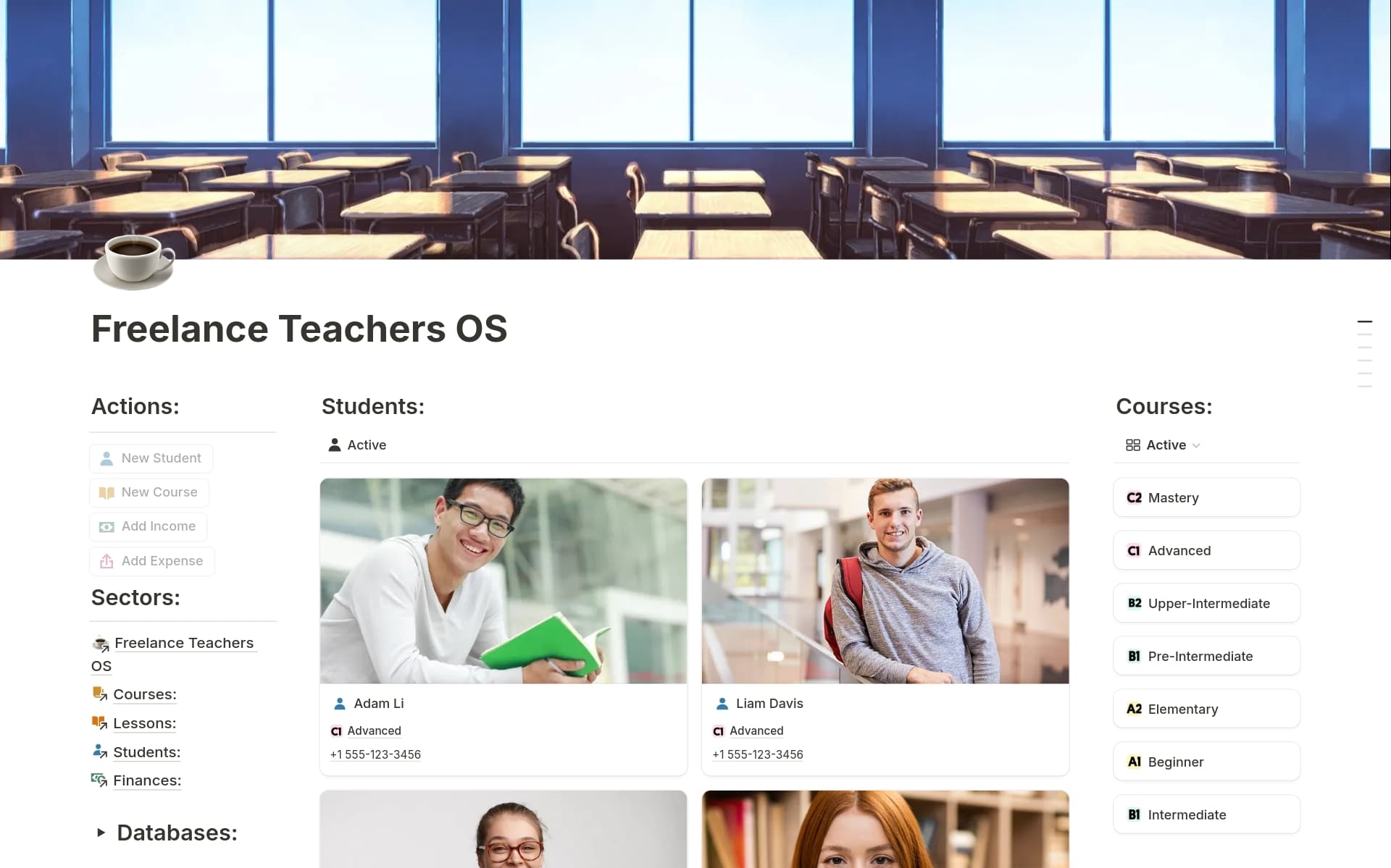 A template preview for Freelance Teachers OS