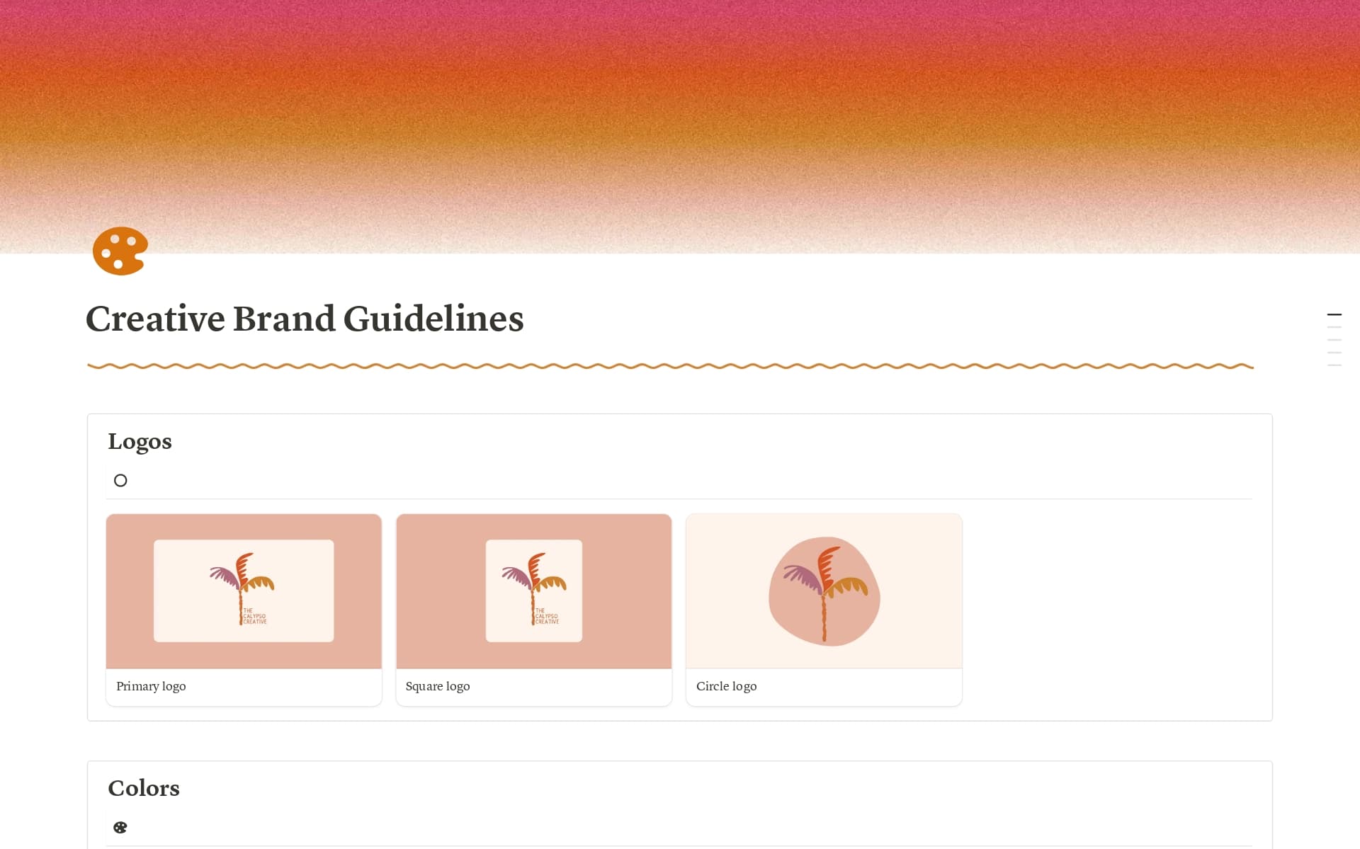 A template preview for Creative Brand Guidelines