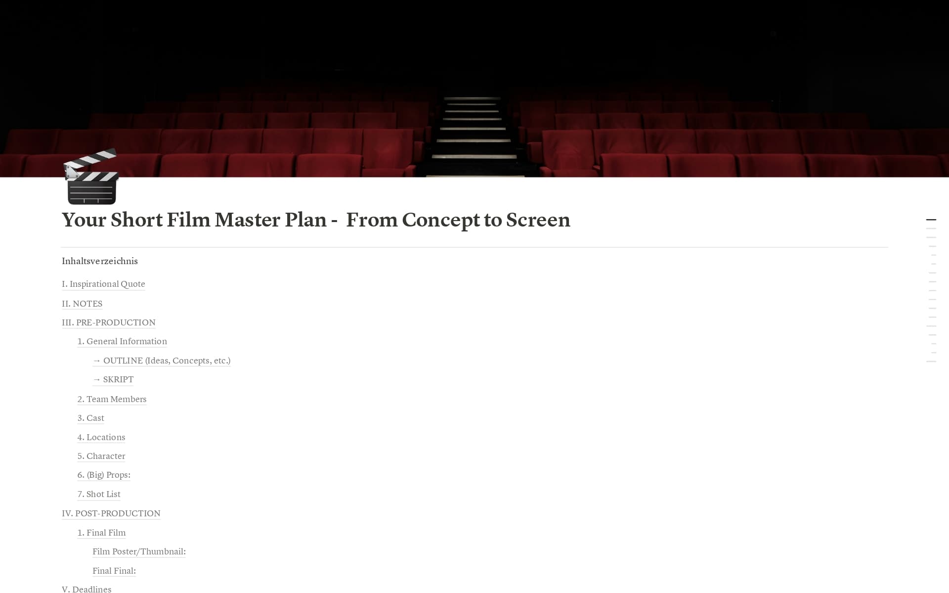 Uma prévia do modelo para Your Short Film Master Plan