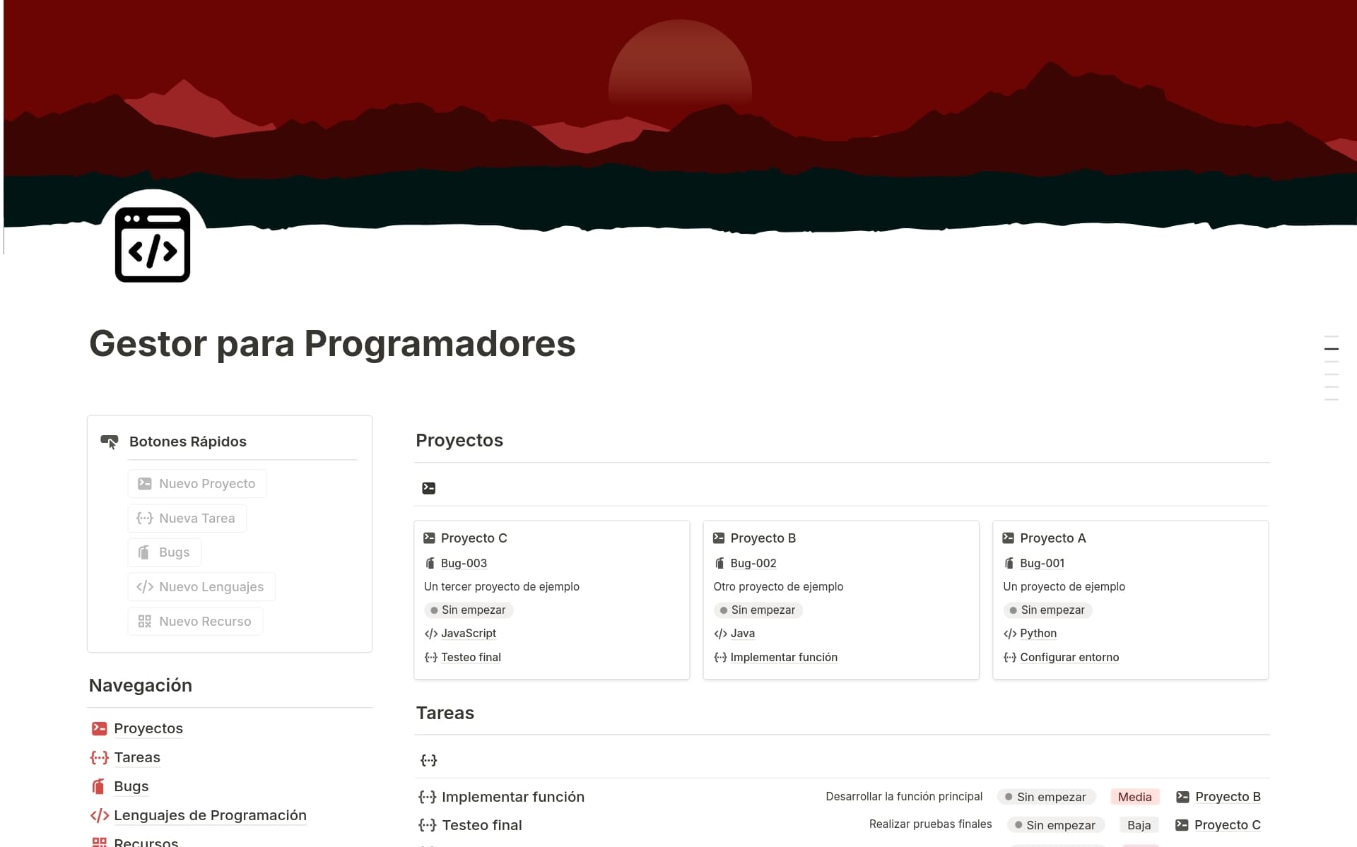 Vista previa de plantilla para Gestor para Programadores