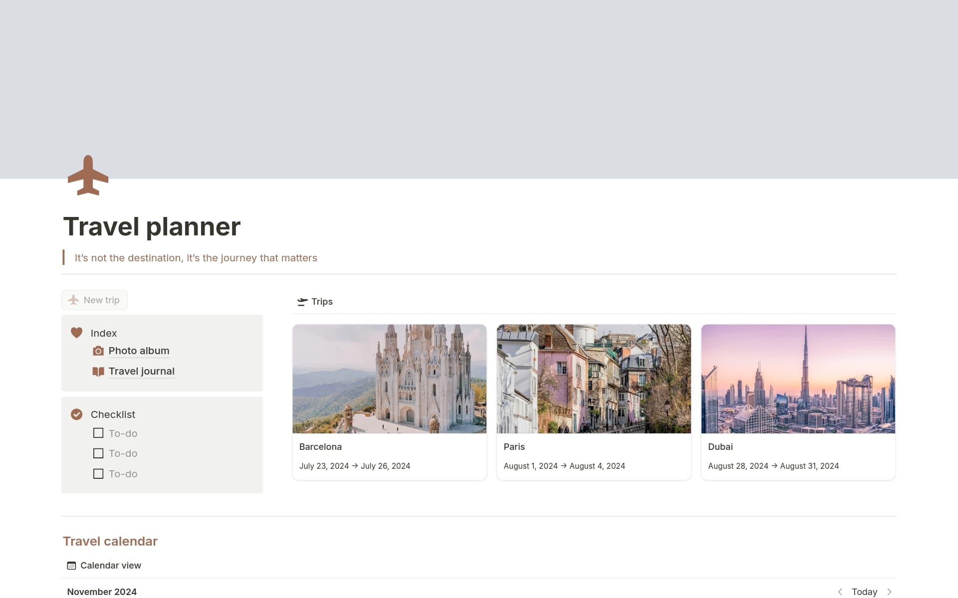 A template preview for Travel Planner