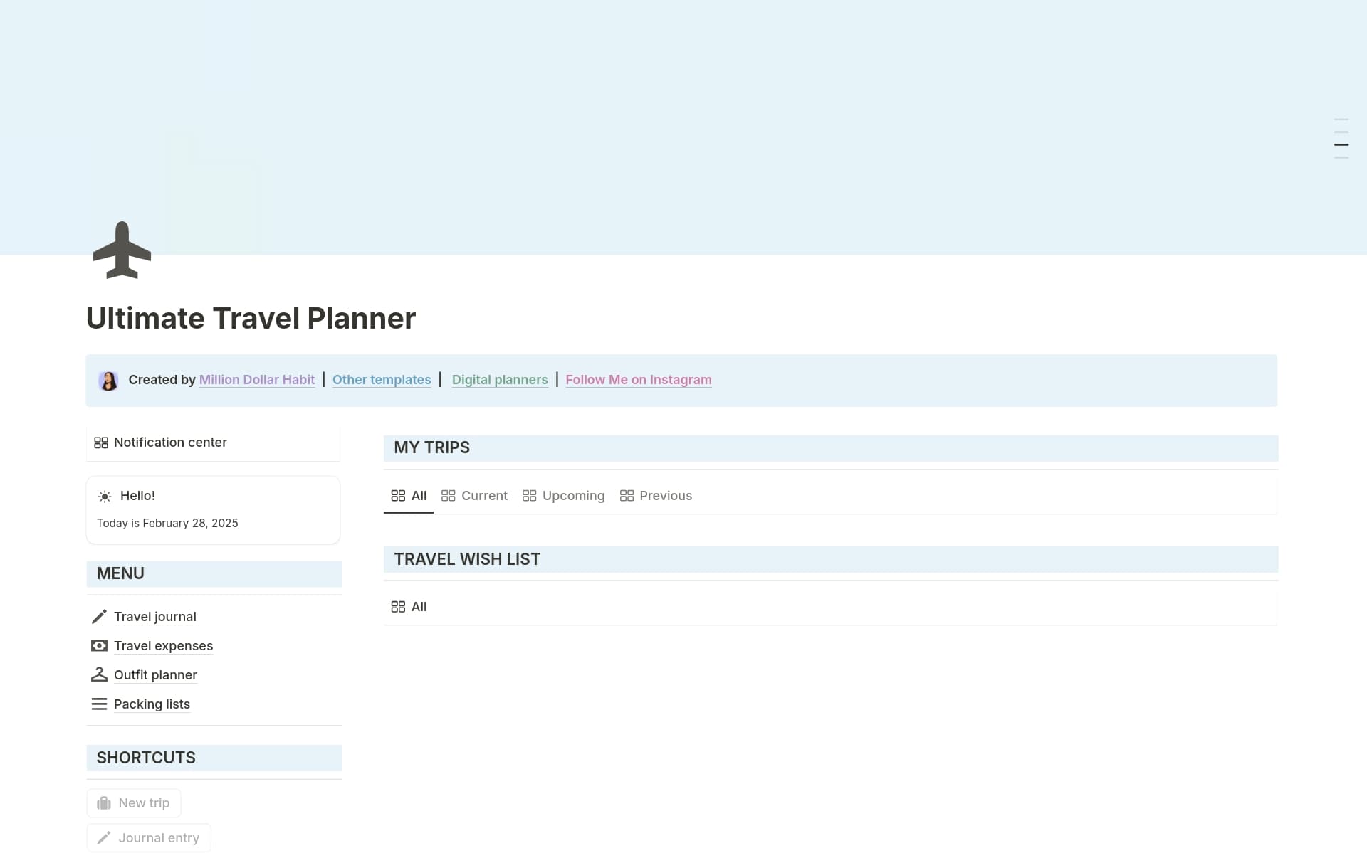 A template preview for Ultimate Travel Planner