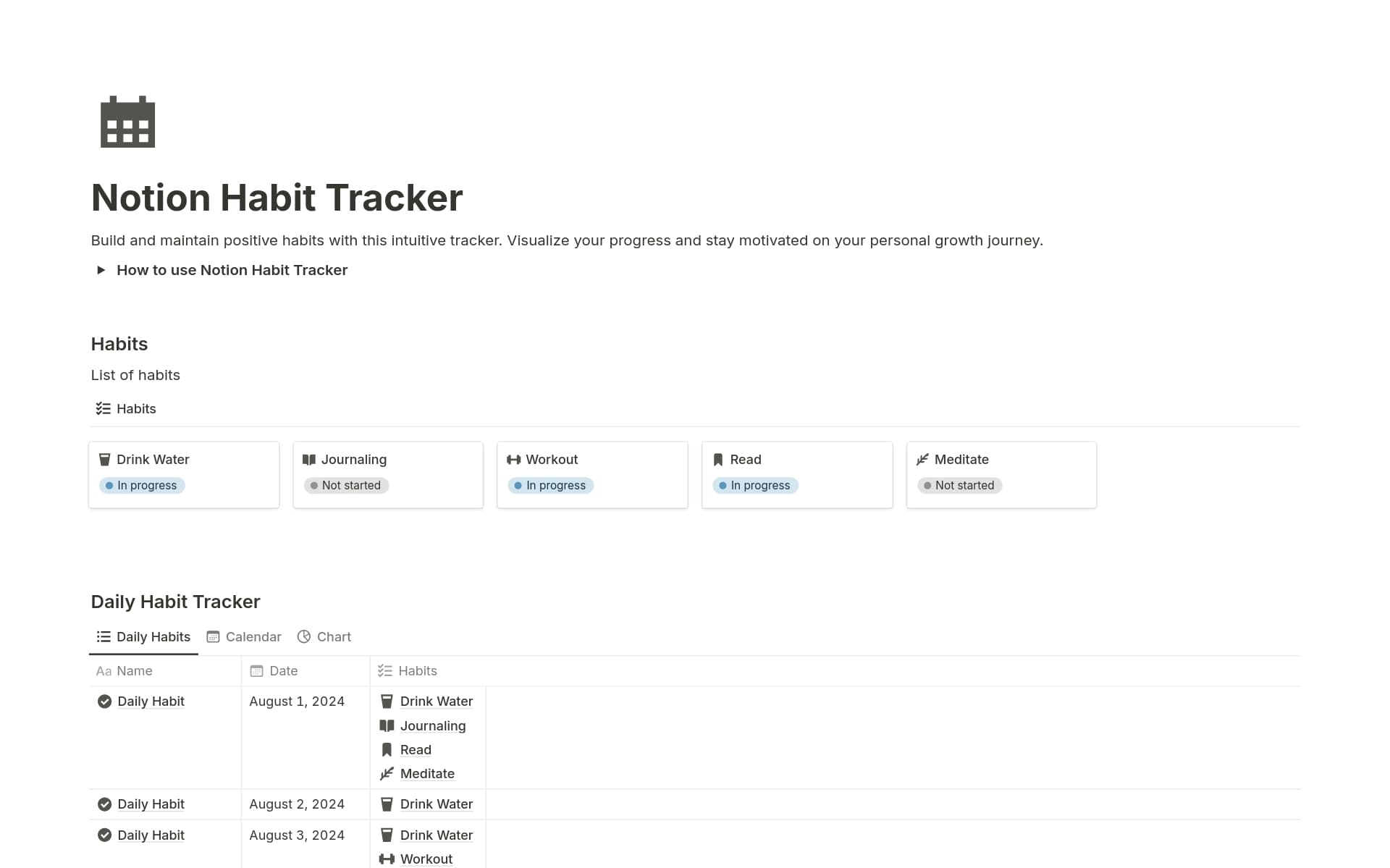 A template preview for Habit Tracker
