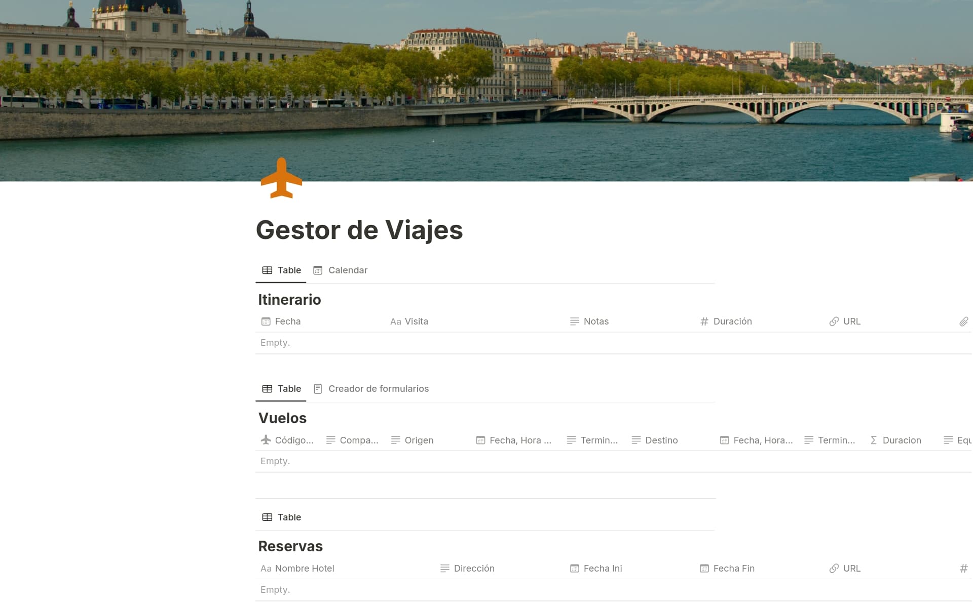 Vista previa de plantilla para Gestor Viajes