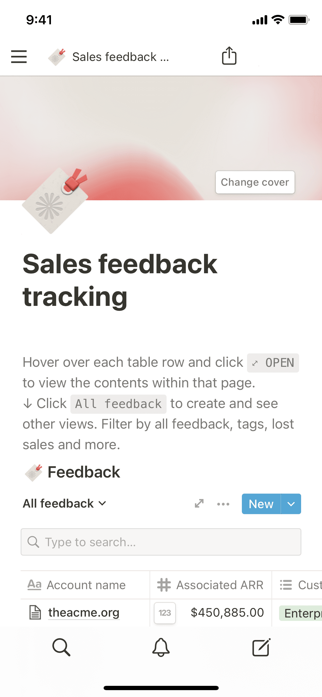 A screenshot of Notion's mobile app