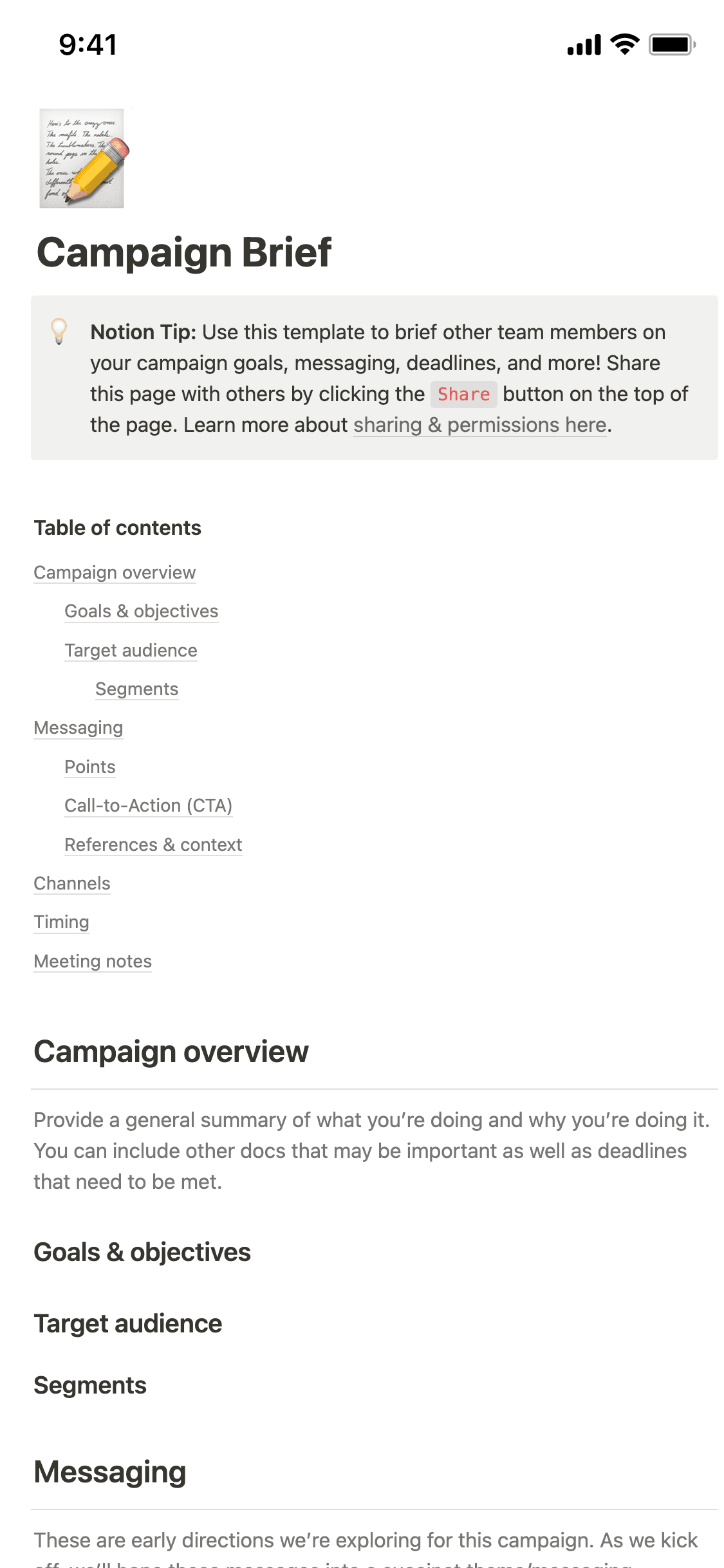 A screenshot of Notion's mobile app