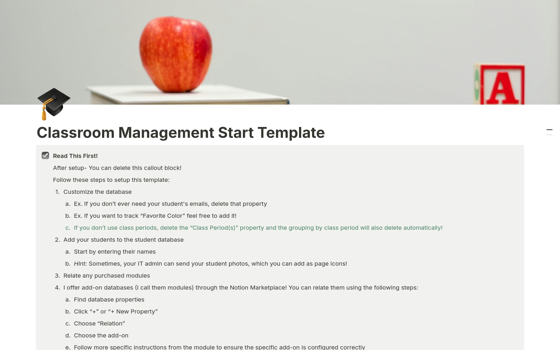 A template preview for Classroom Management