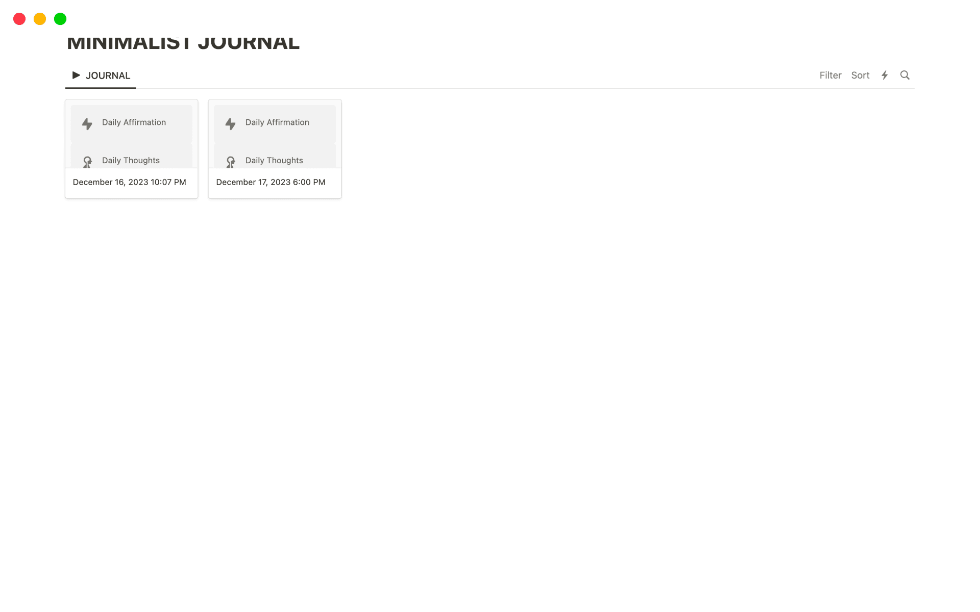 MINIMALIST JOURNALのテンプレートのプレビュー
