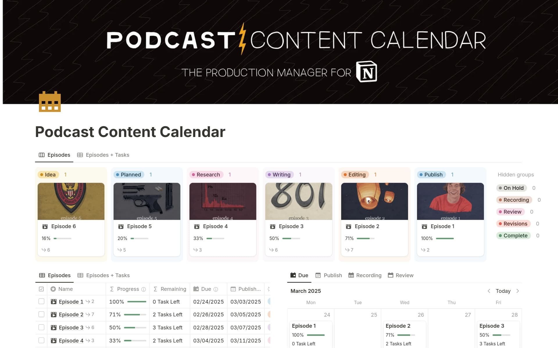 A template preview for Podcast Content Calendar