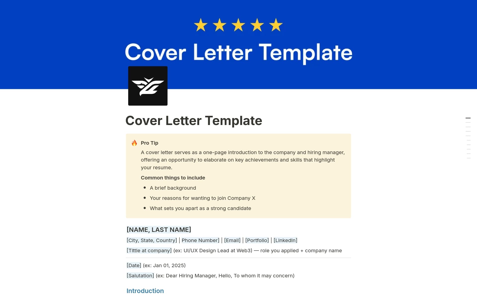 A template preview for Cover Letter