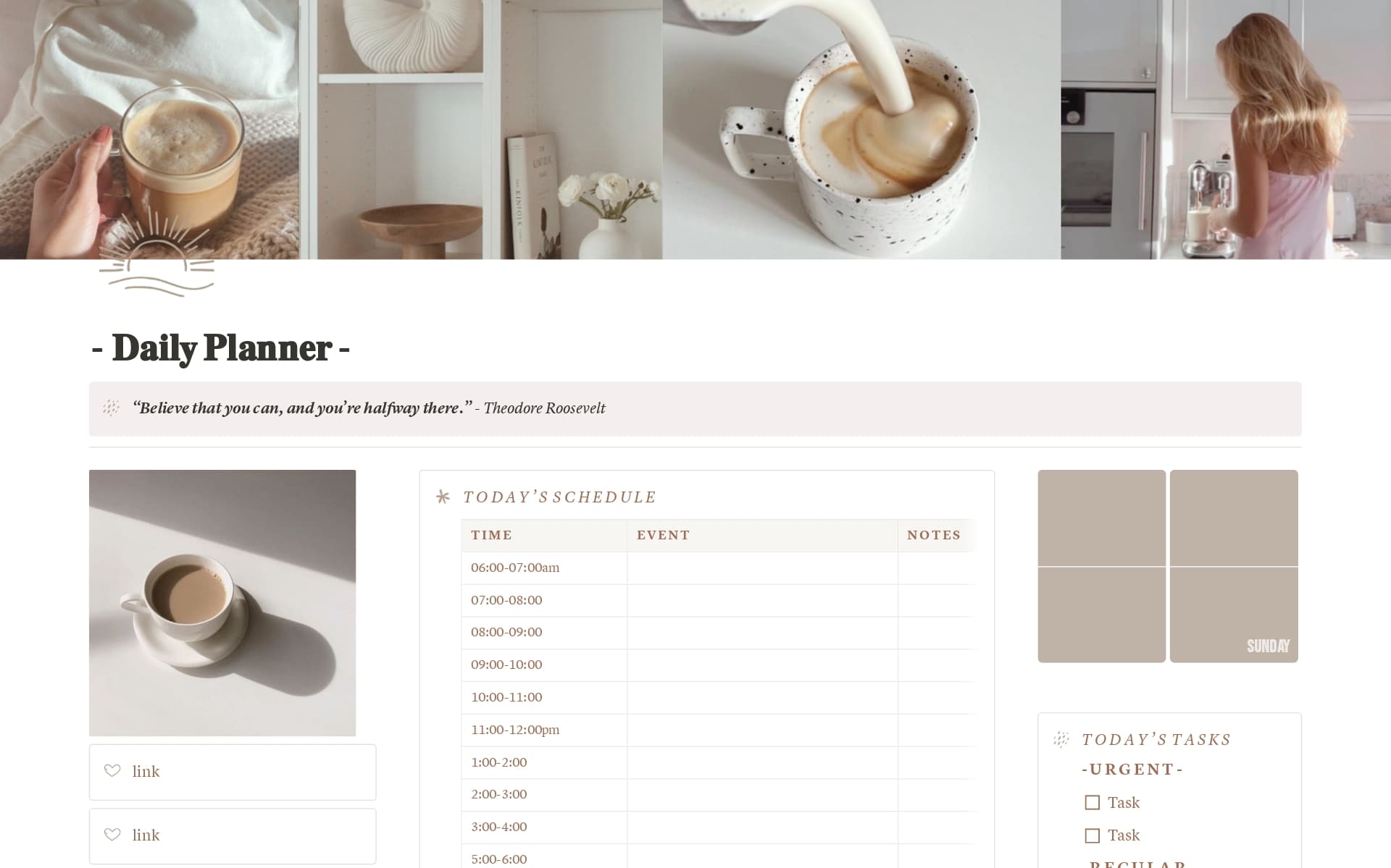 Here is a minimalist daily planner so you can organize your day hour by hour; task by task <3