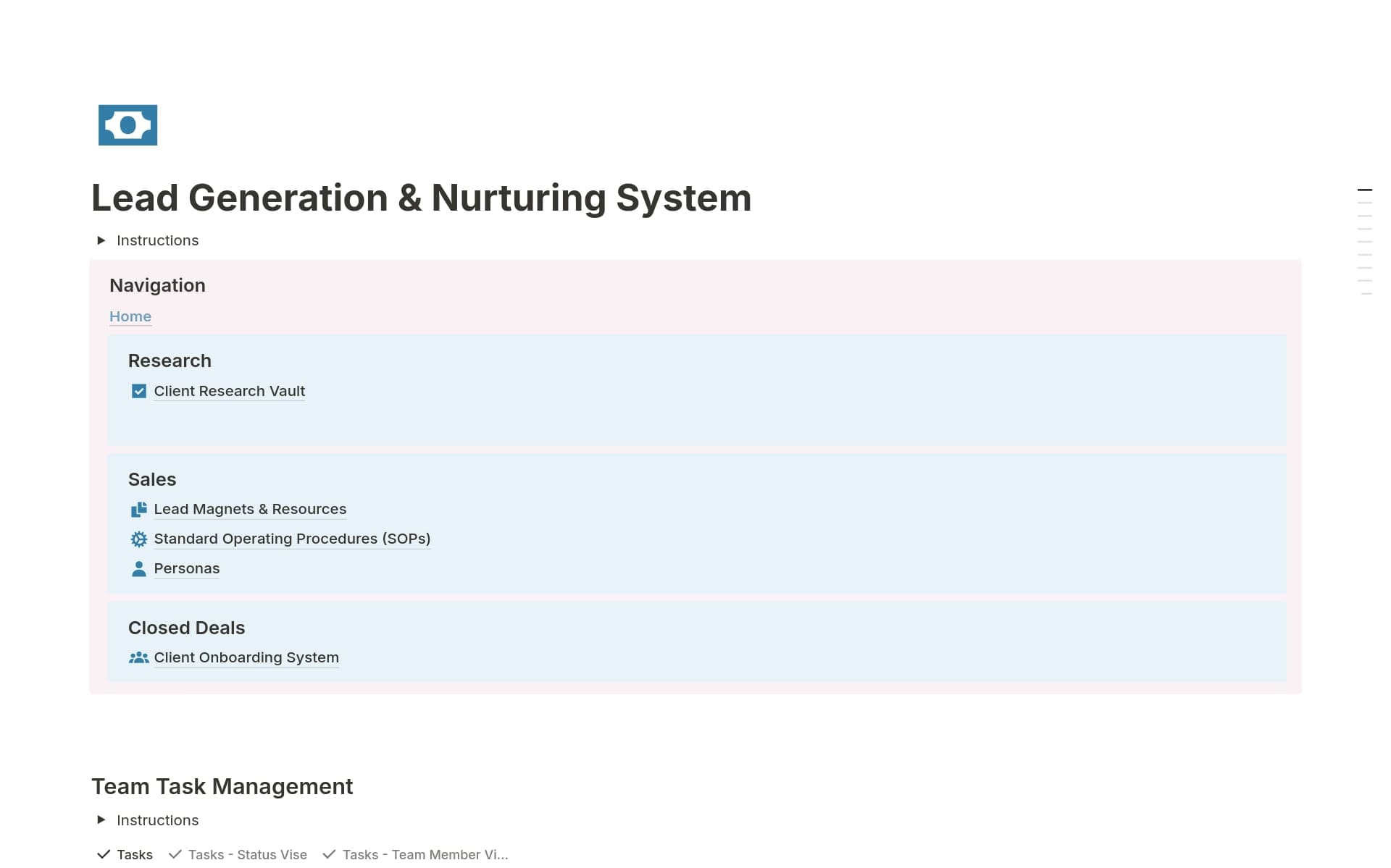 A template preview for Lead Generation & Sales System