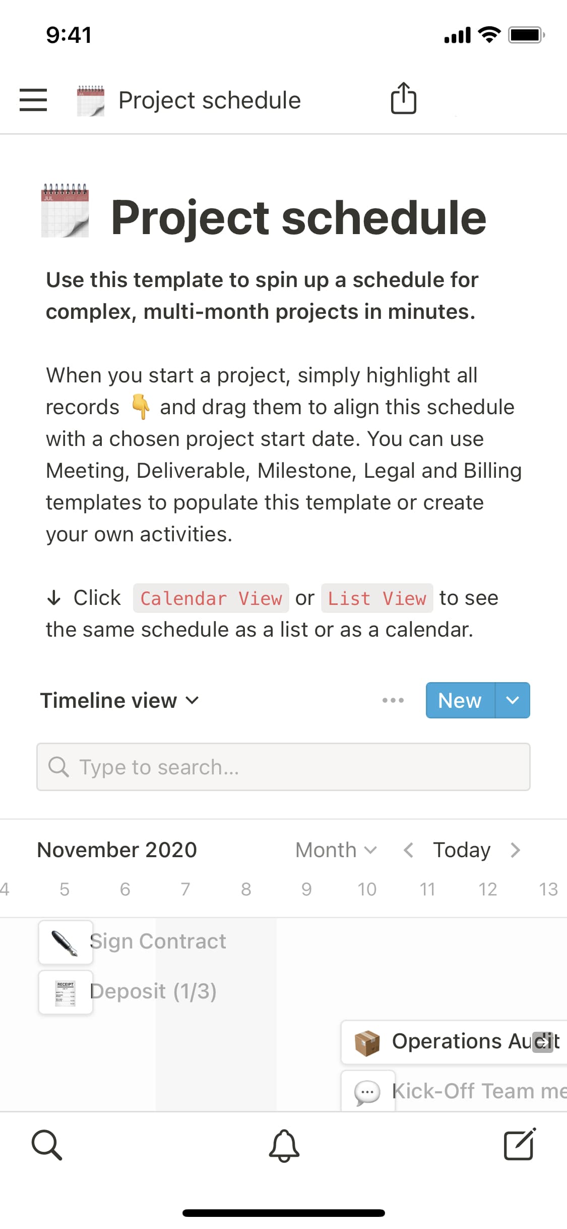 A screenshot of Notion's mobile app