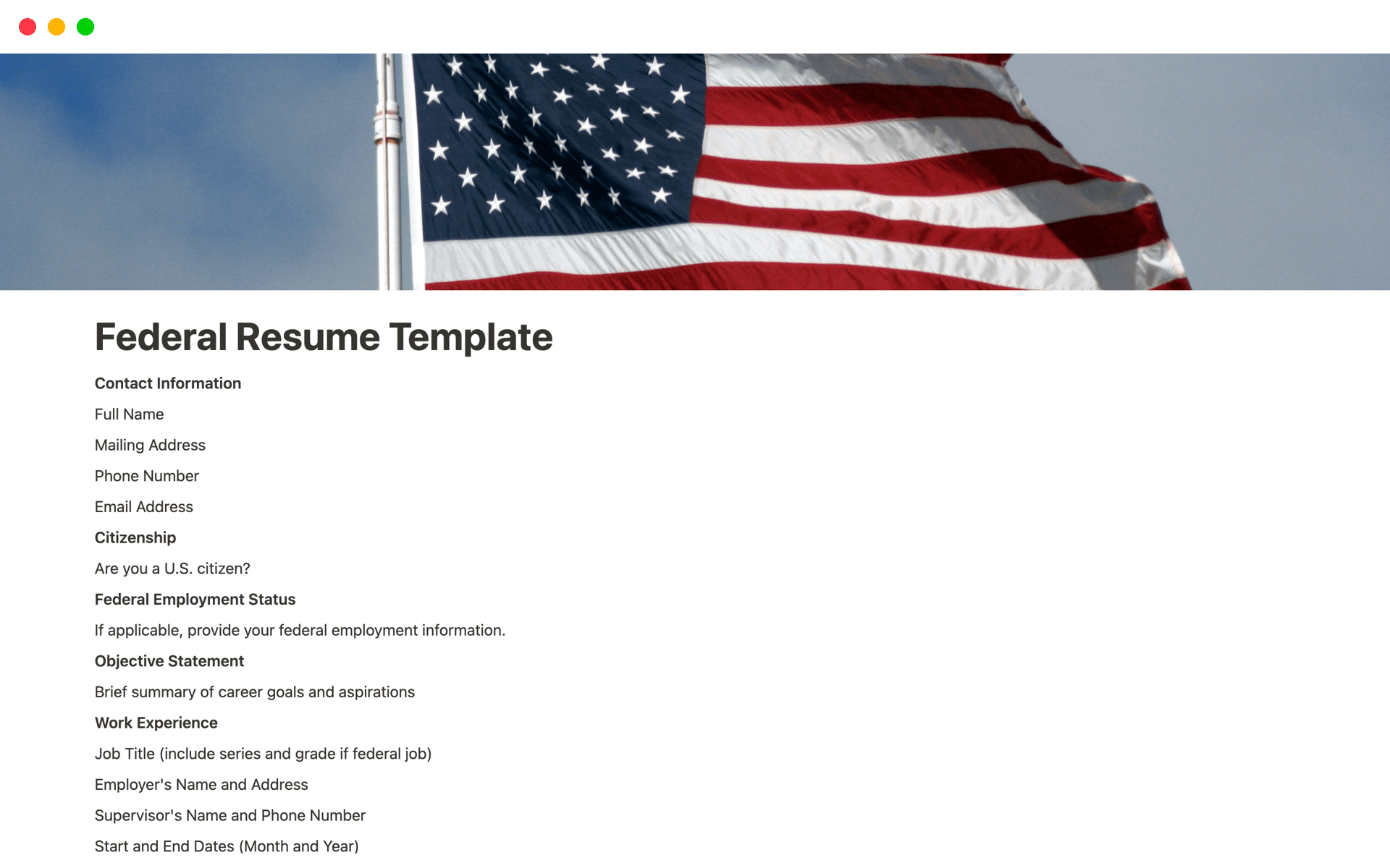 This is a federal resume Notion template.