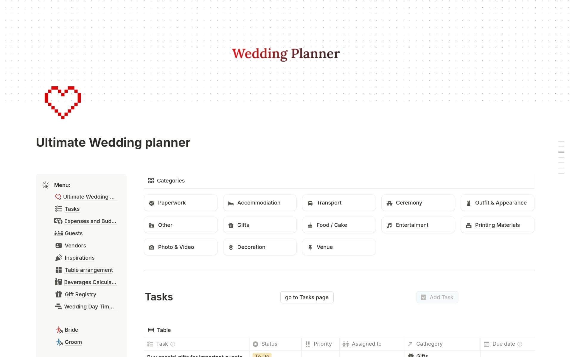 A template preview for Ultimate Wedding Planner