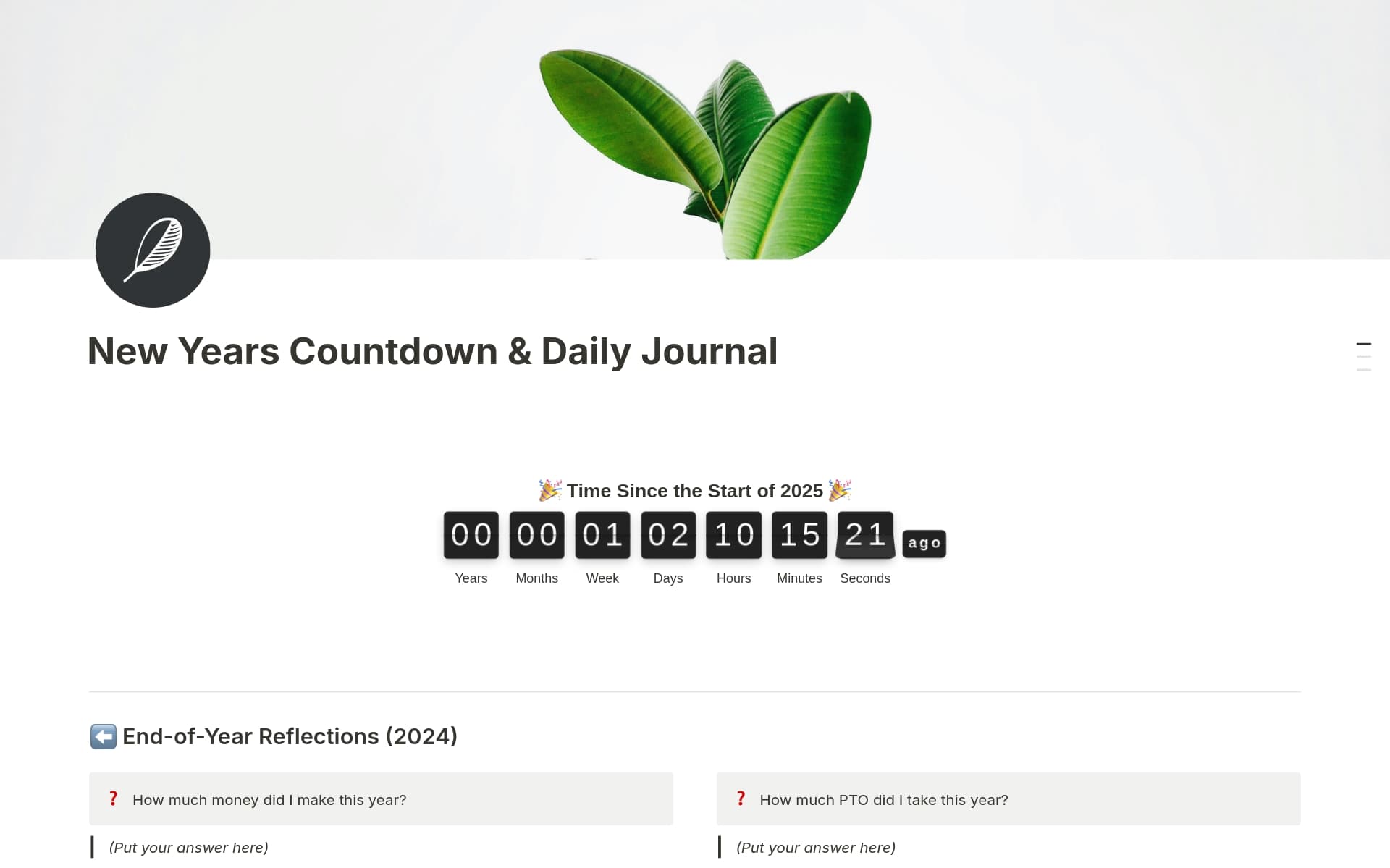 New Years Countdown & Daily Journal Template | Notion Marketplace