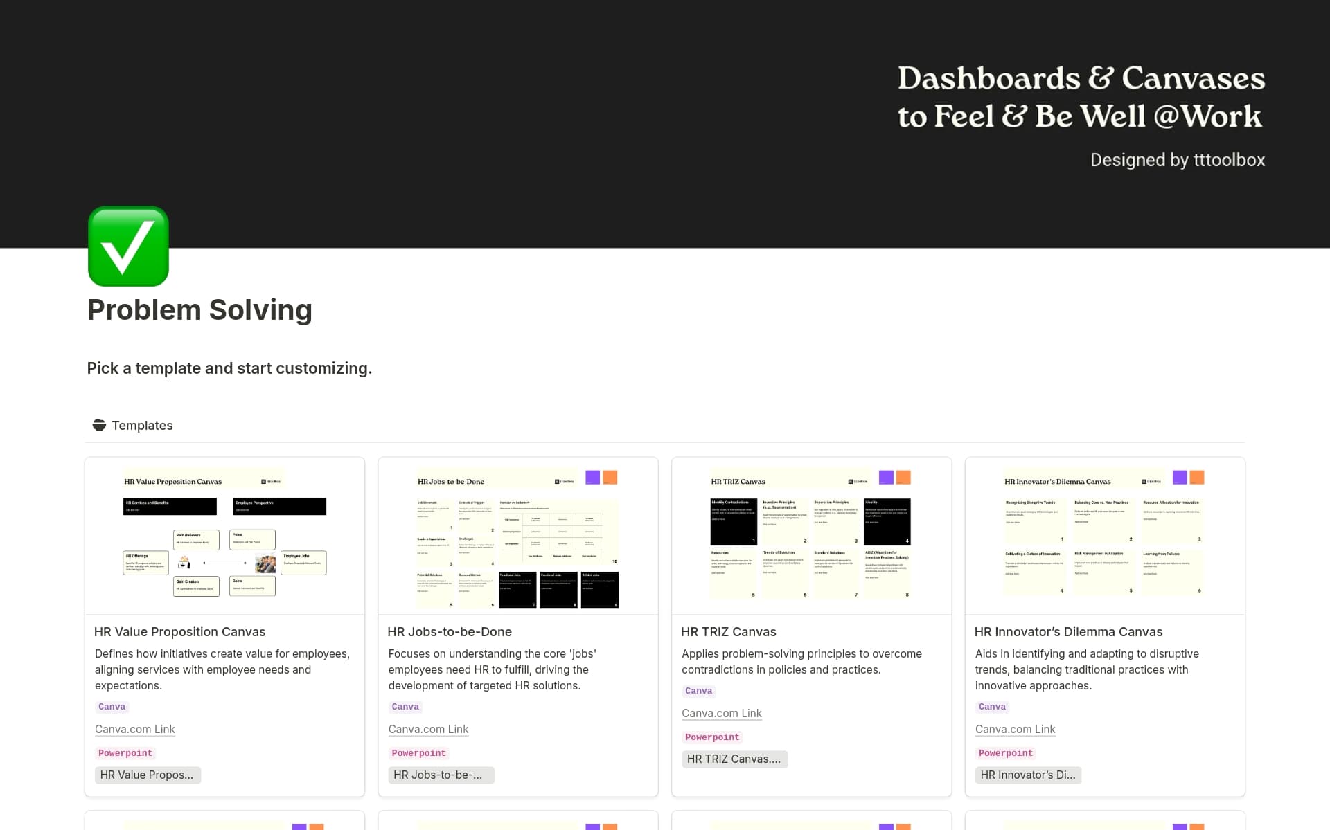 A template preview for 🆓 14 Problem Solving Canvases for Work